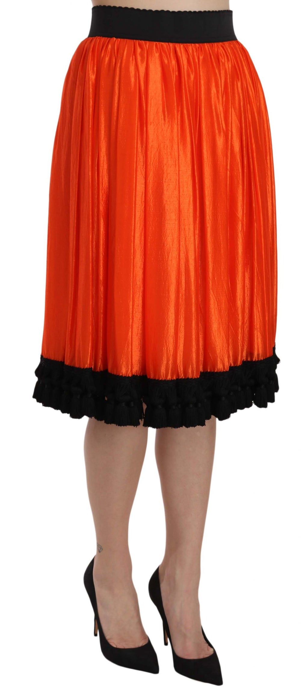 Dolce & Gabbana Orangefarbener knielanger Rock mit hoher Taille
