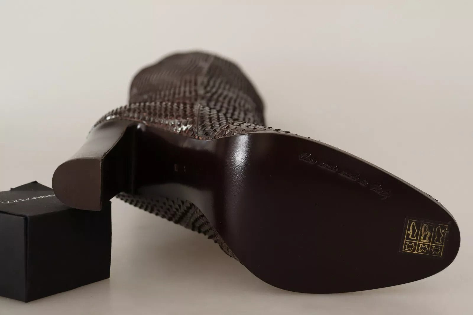 Dolce & Gabbana Braun Exotische Leder Absätze Hohe Stiefel Schuhe