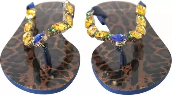 Dolce & Gabbana Blau Kristalle Flats Sandalen Beachwear Schuhe