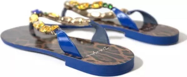Dolce & Gabbana Blau Kristalle Flats Sandalen Beachwear Schuhe