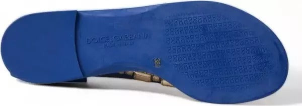 Dolce & Gabbana Blau Kristalle Flats Sandalen Beachwear Schuhe