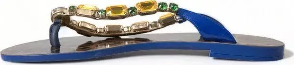 Dolce & Gabbana Blau Kristalle Flats Sandalen Beachwear Schuhe