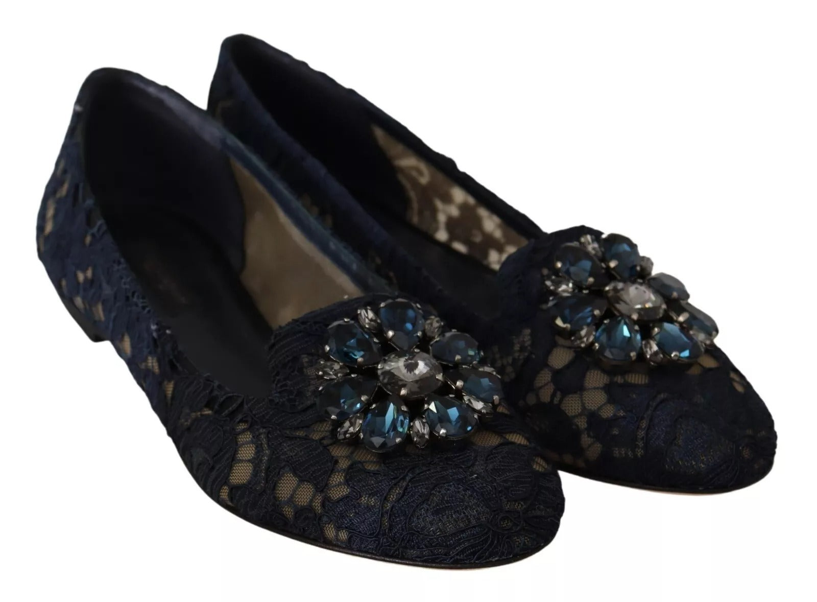 Dolce & Gabbana Blau Kristall Loafer Spitze Ballett Flats Schuhe