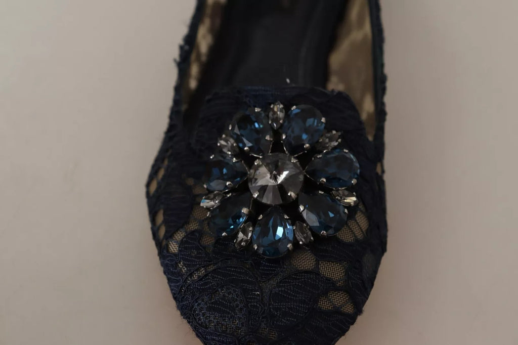 Dolce & Gabbana Blau Kristall Loafer Spitze Ballett Flats Schuhe