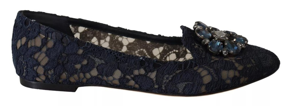 Dolce & Gabbana Blau Kristall Loafer Spitze Ballett Flats Schuhe