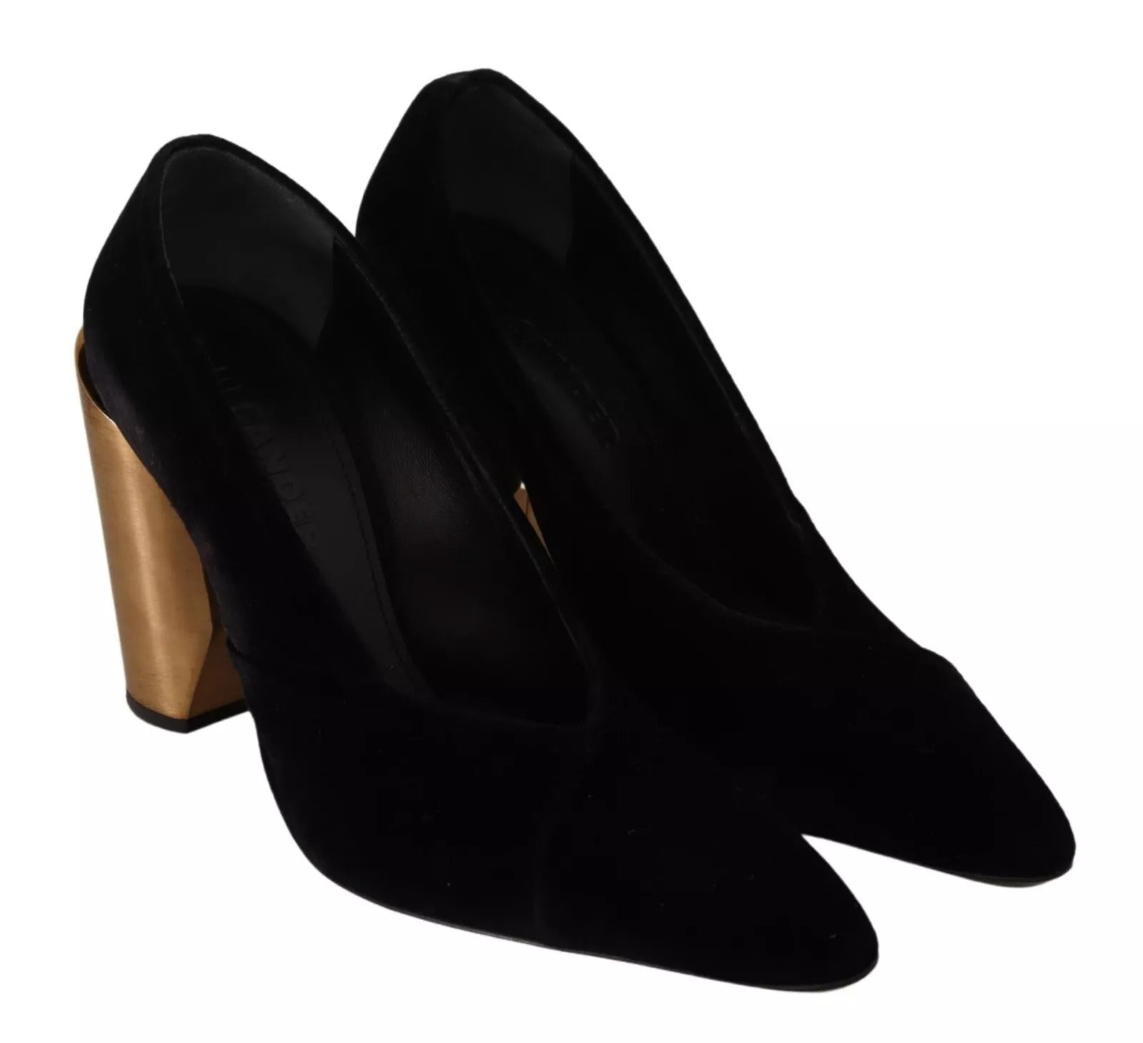 Jil Sander Schwarz Leder Wildleder Blockabsatz Pumps Schuhe