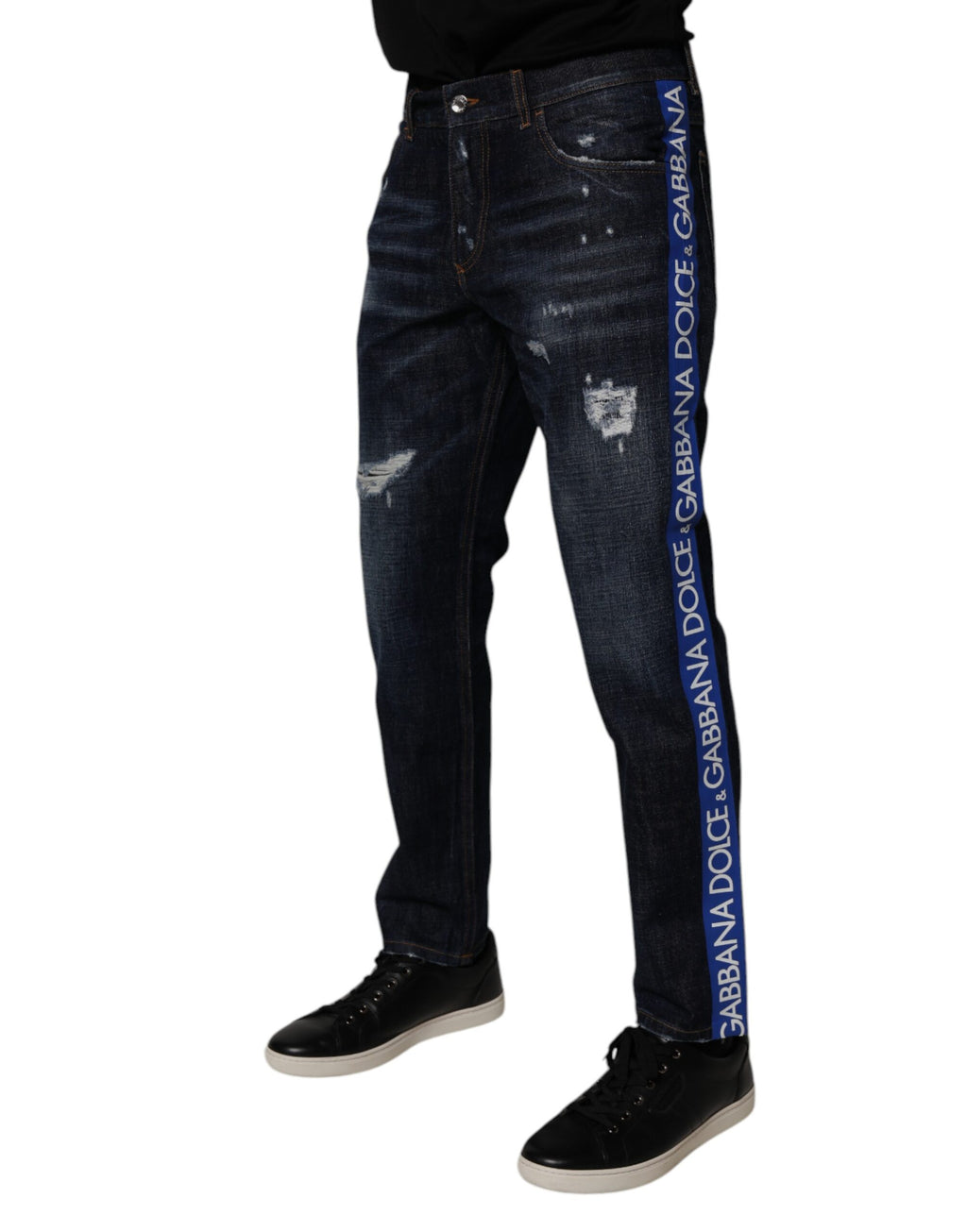 Dolce & Gabbana Dunkelblaue zerfledderte Skinny Denim Jeans aus Baumwolle
