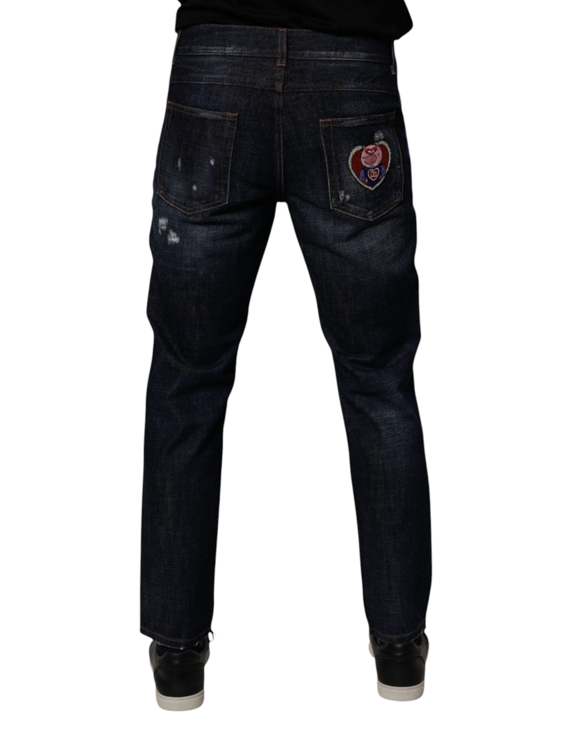 Dolce & Gabbana Dunkelblaue zerfledderte Skinny Denim Jeans aus Baumwolle