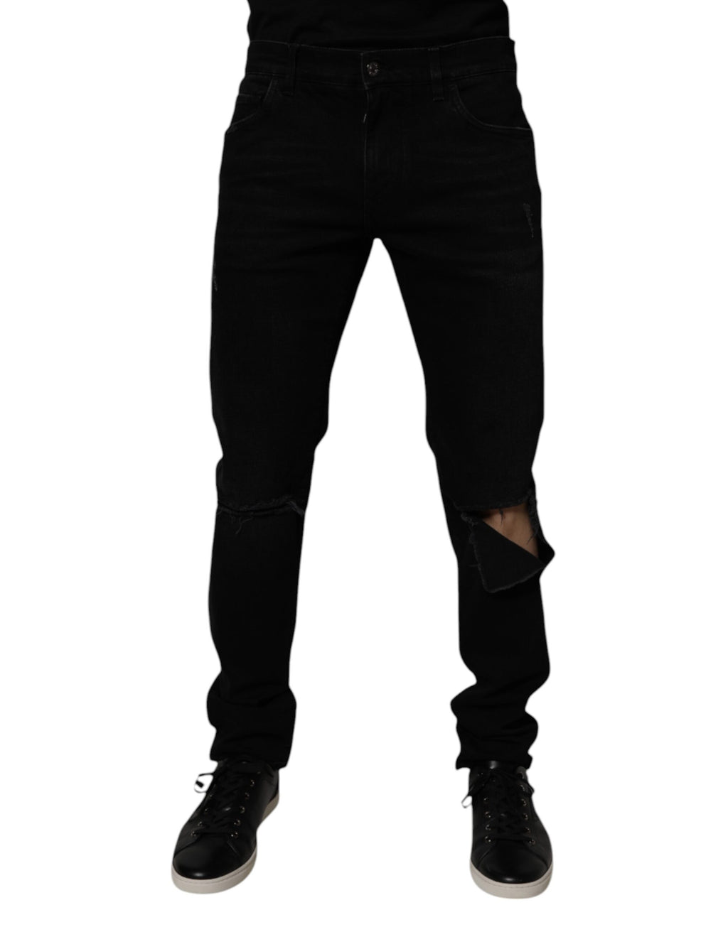 Dolce & Gabbana Schwarze zerfledderte Baumwoll-Skinny-Jeans für Männer aus Denim