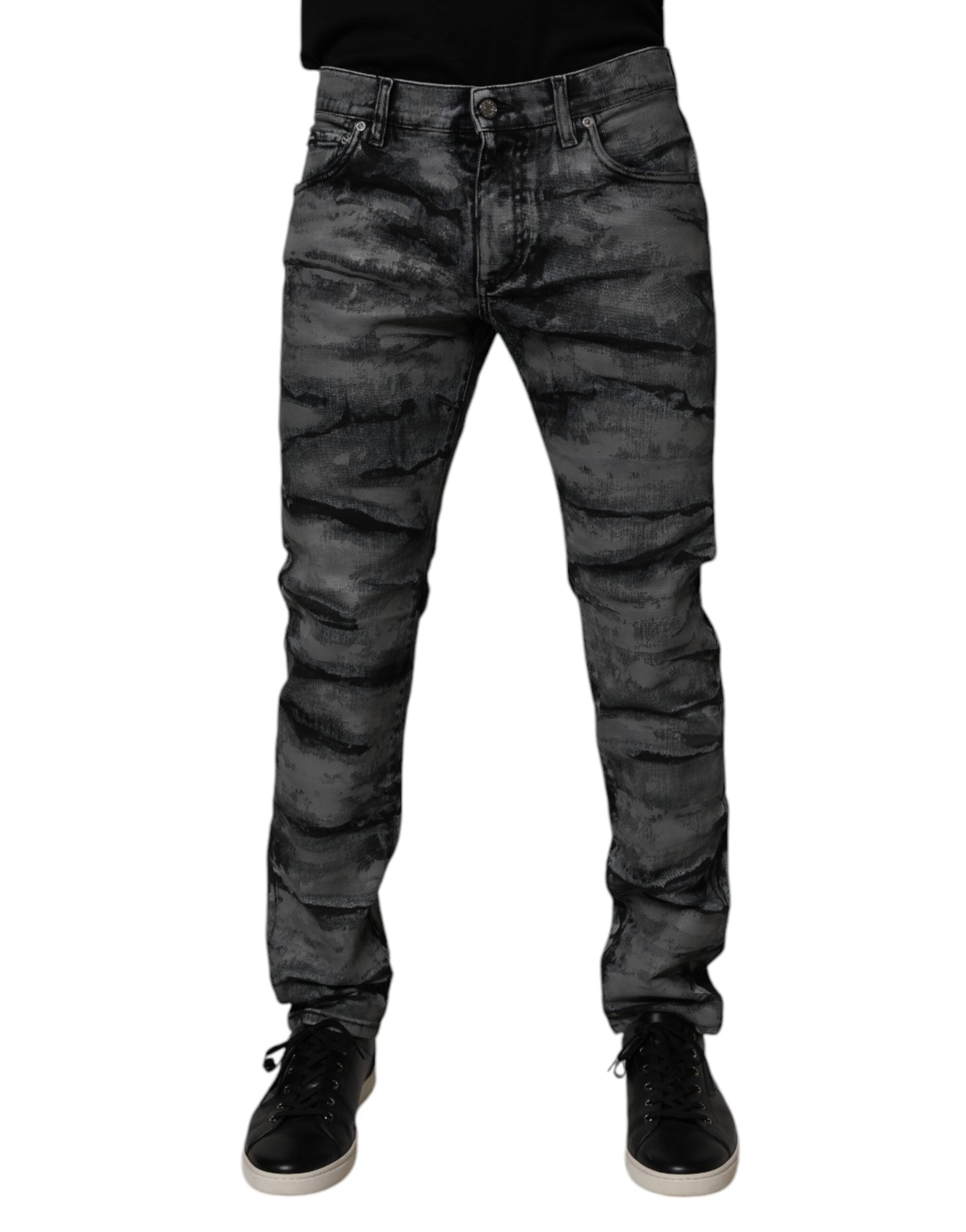 Dolce & Gabbana Graue Tie Dye Baumwolle Skinny Männer Denim Jeans