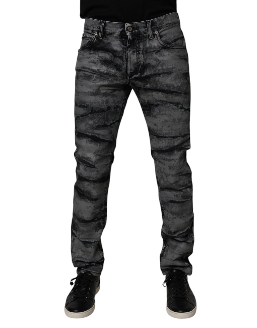 Dolce & Gabbana Graue Tie Dye Baumwolle Skinny Männer Denim Jeans
