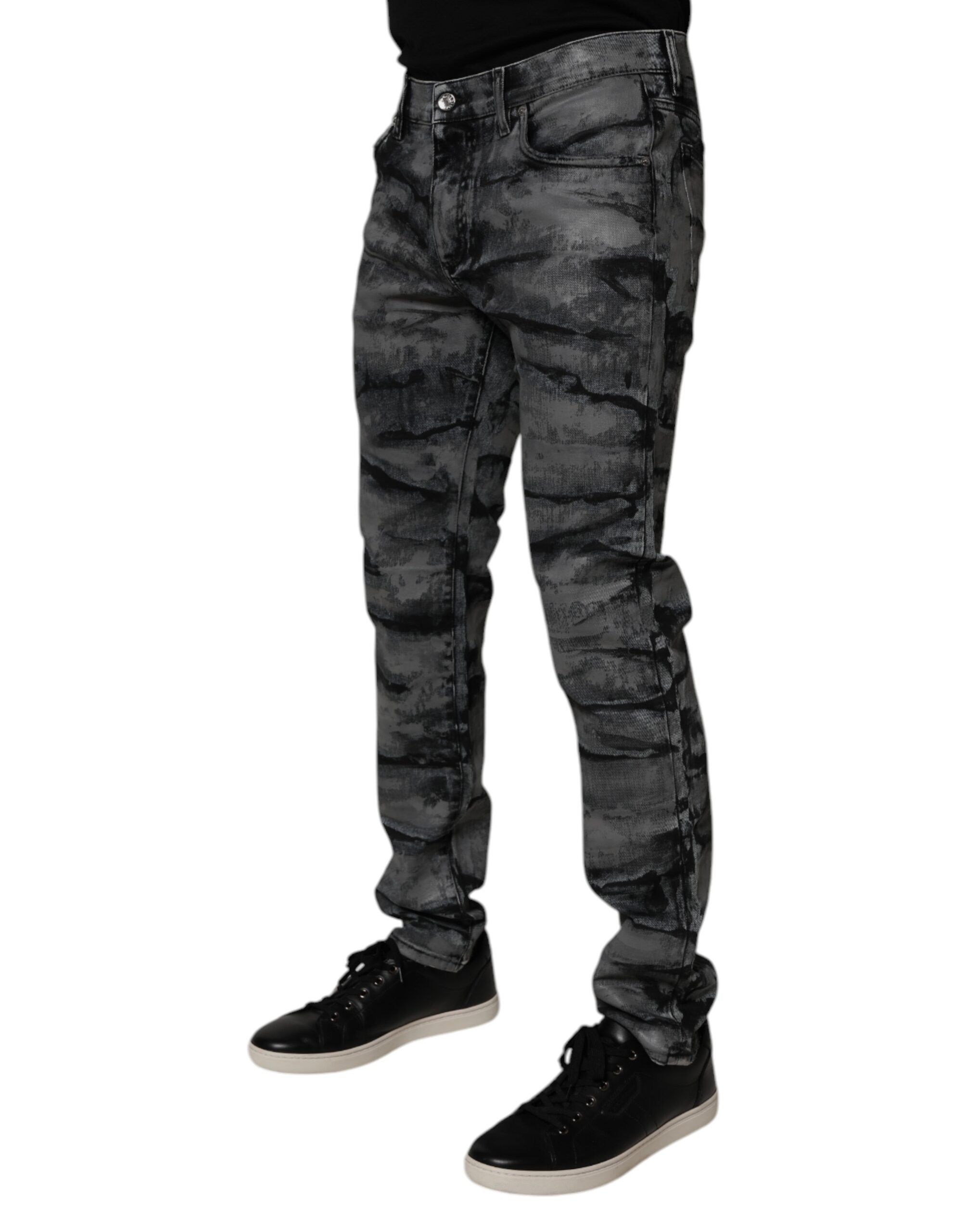 Dolce & Gabbana Graue Tie Dye Baumwolle Skinny Männer Denim Jeans