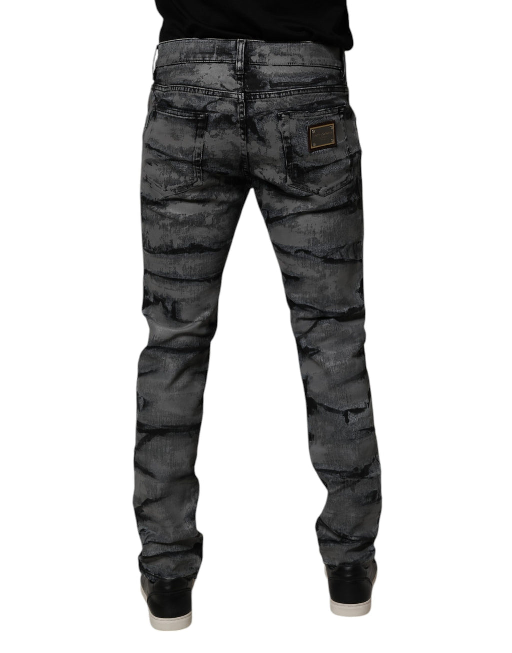 Dolce & Gabbana Graue Tie Dye Baumwolle Skinny Männer Denim Jeans