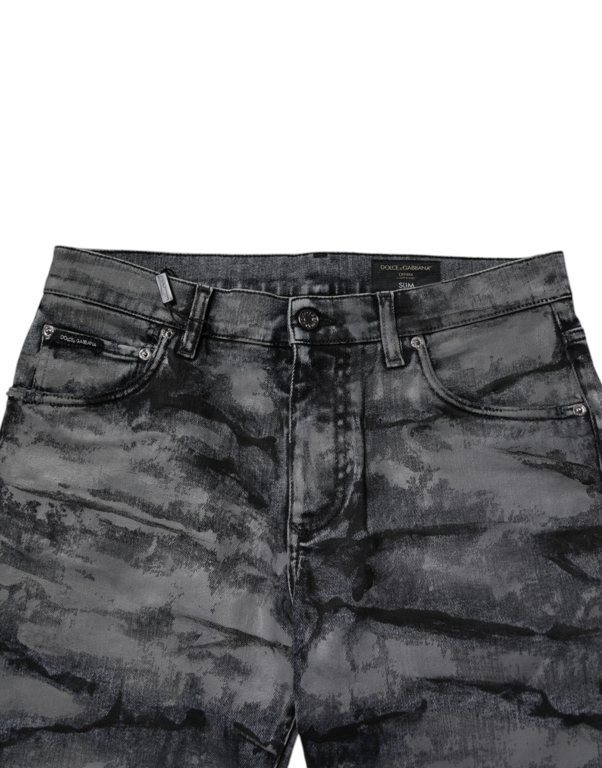 Dolce & Gabbana Graue Tie Dye Baumwolle Skinny Männer Denim Jeans