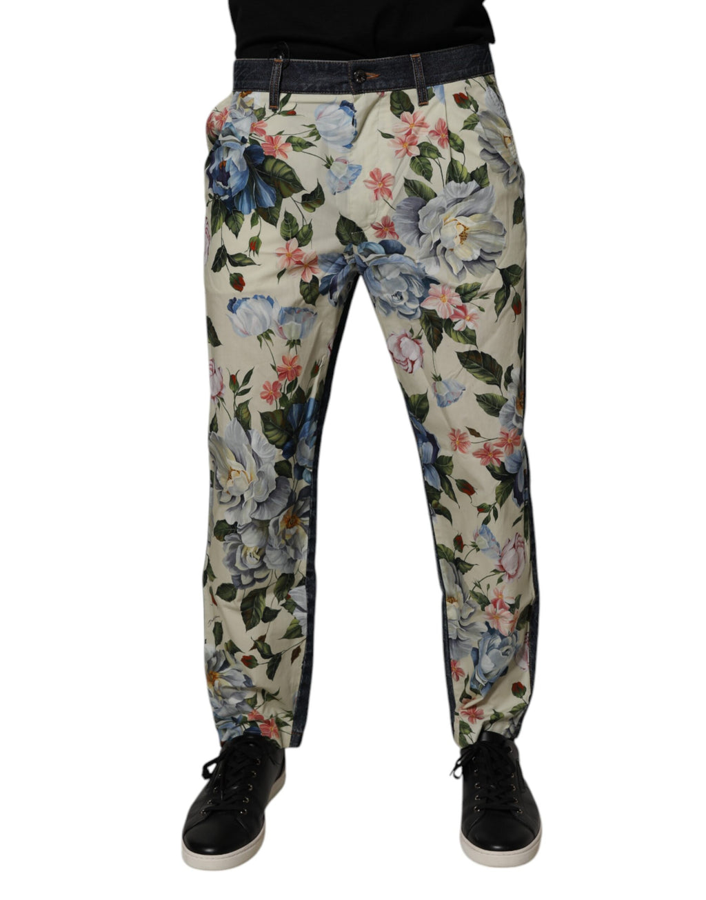 Dolce & Gabbana Beige Blau Floral Baumwolle Männer Denim Jeans
