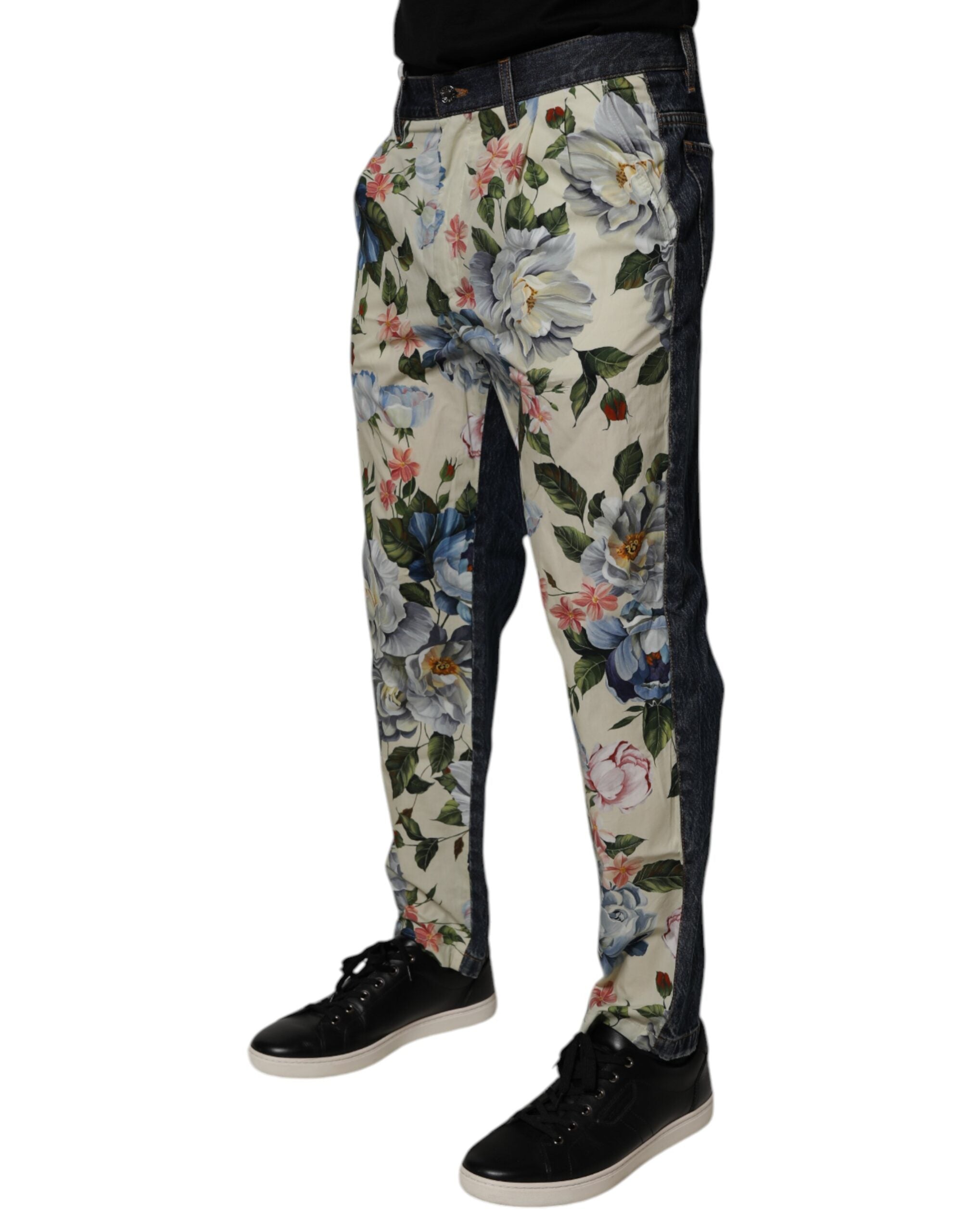 Dolce & Gabbana Beige Blau Floral Baumwolle Männer Denim Jeans