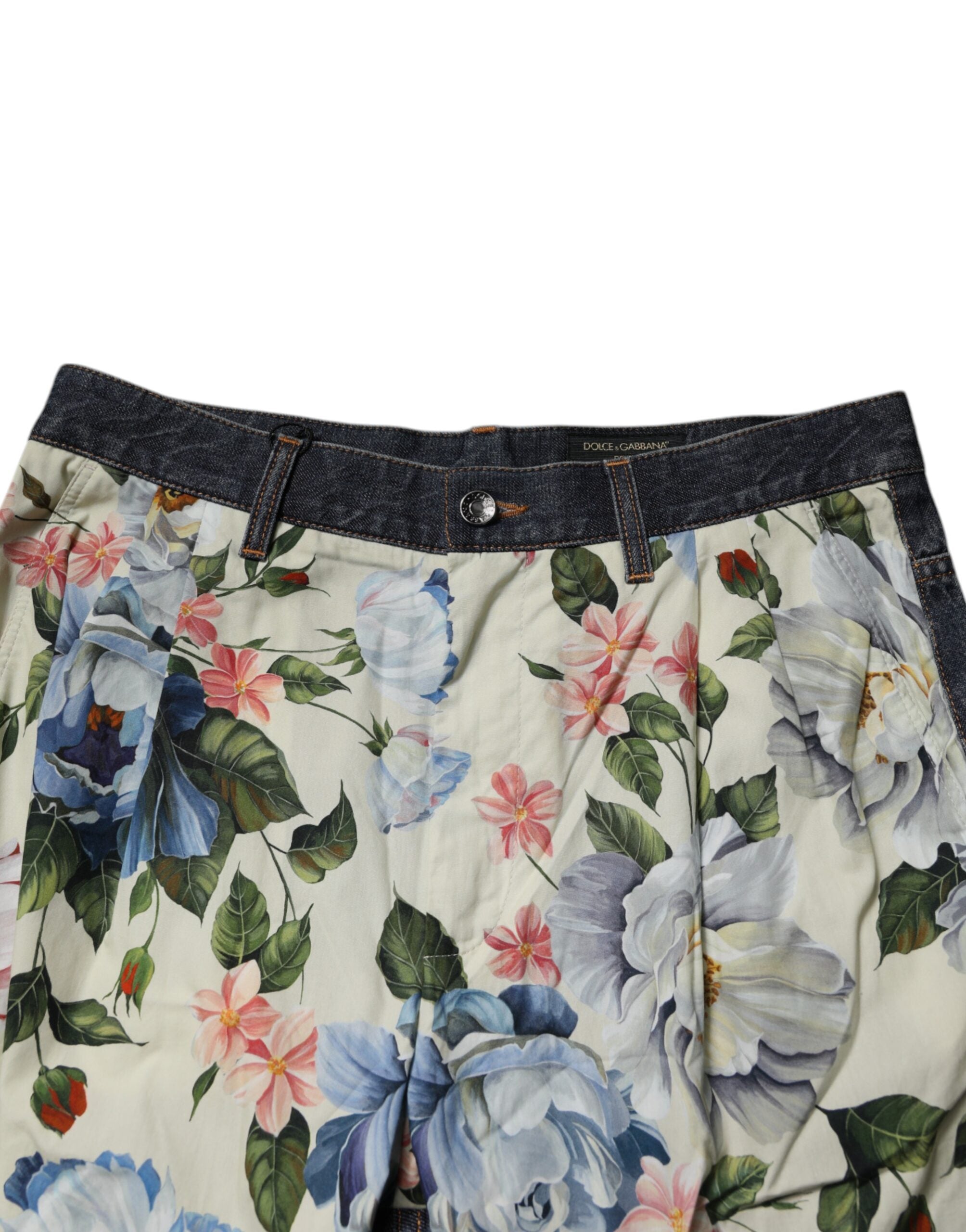 Dolce & Gabbana Beige Blau Floral Baumwolle Männer Denim Jeans