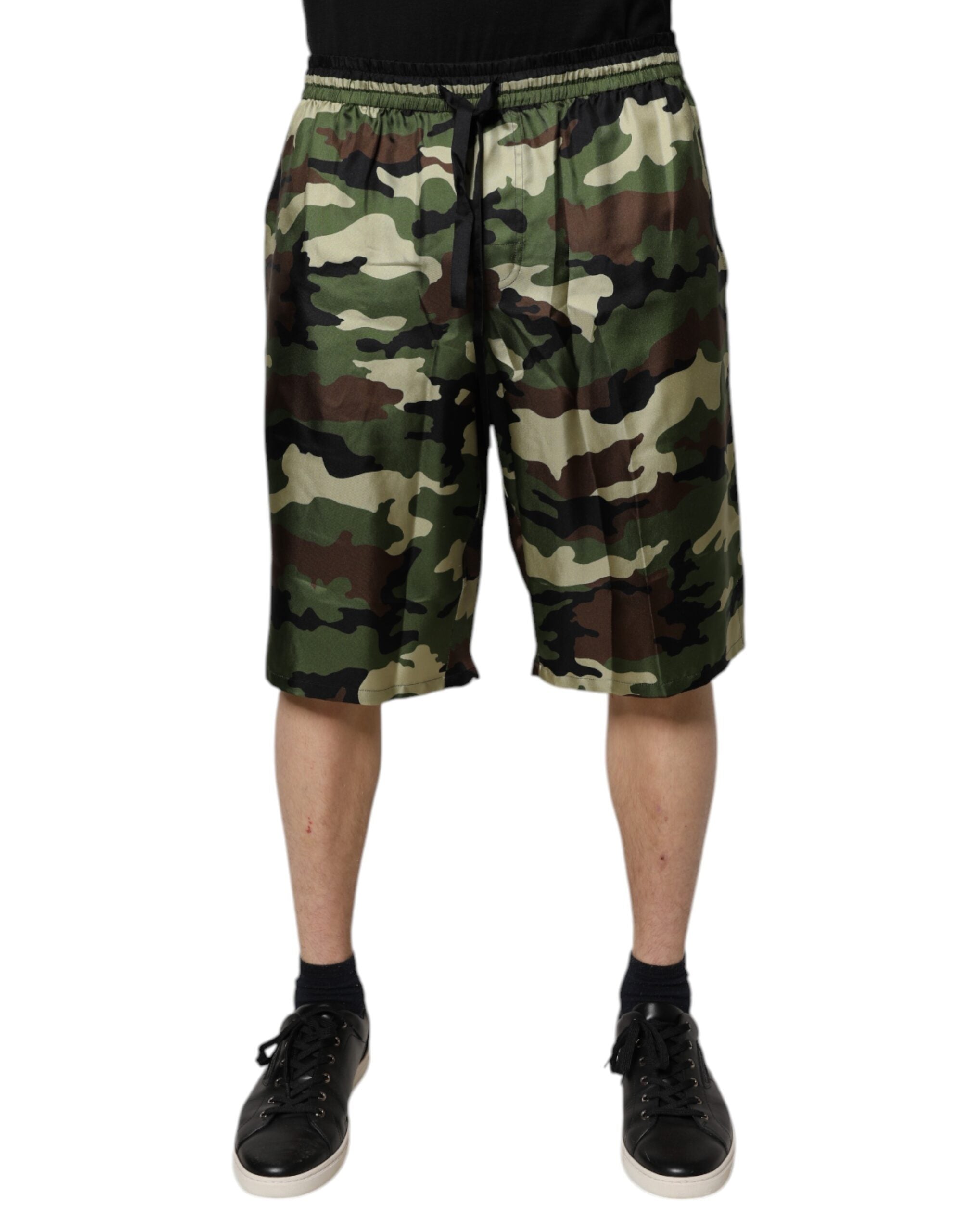 Dolce & Gabbana Multicolor Camouflage Seide Mid Waist Bermuda Shorts