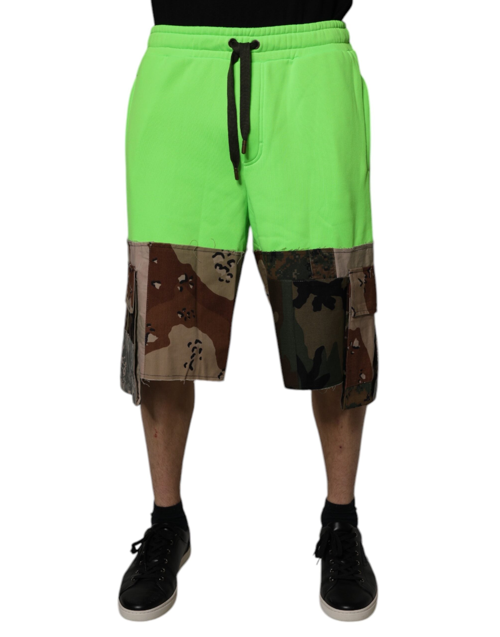 Dolce & Gabbana Grüne Cargo-Bermudashorts mit Patchwork
