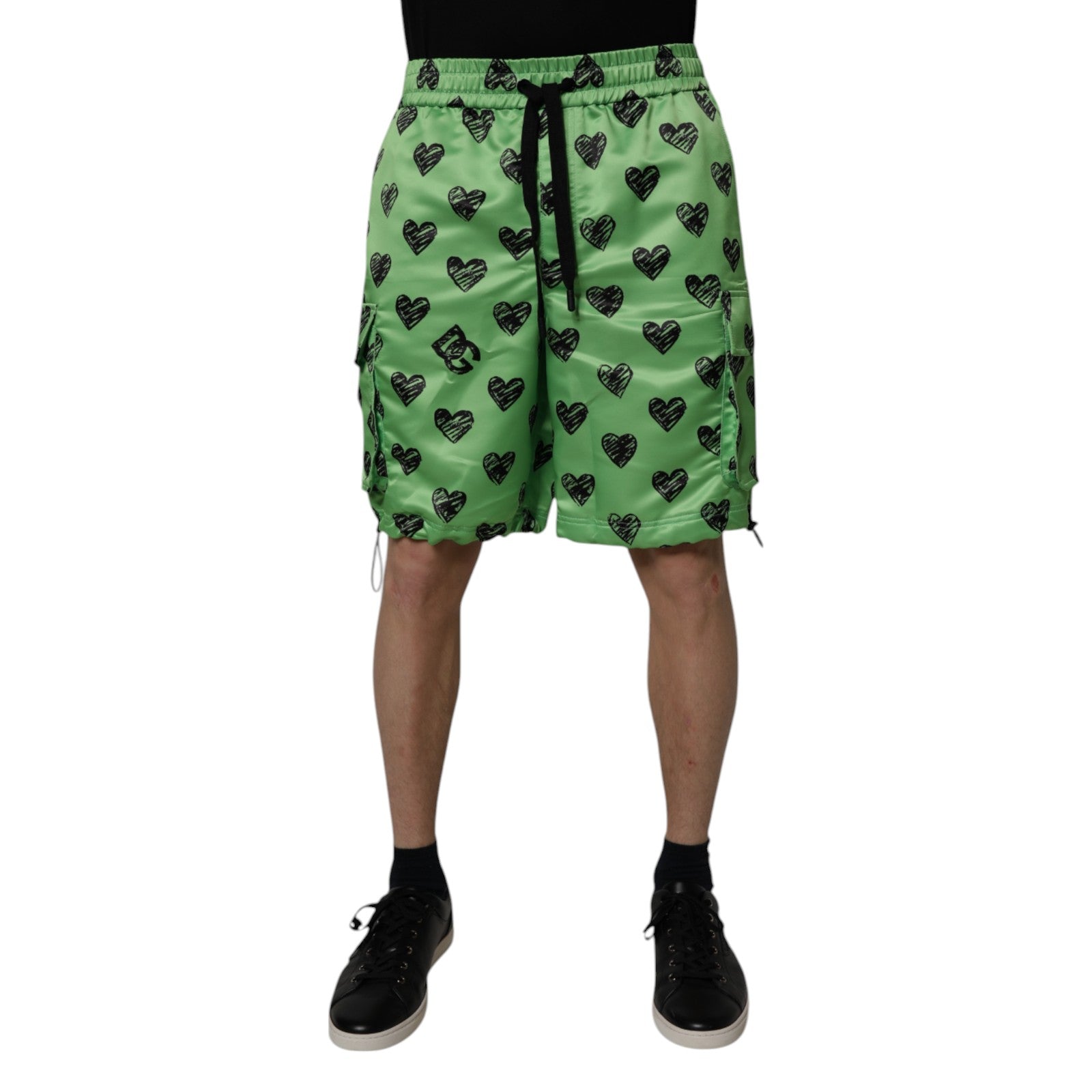 Dolce & Gabbana Grüne Herz Print Cargo Männer Bermuda Shorts