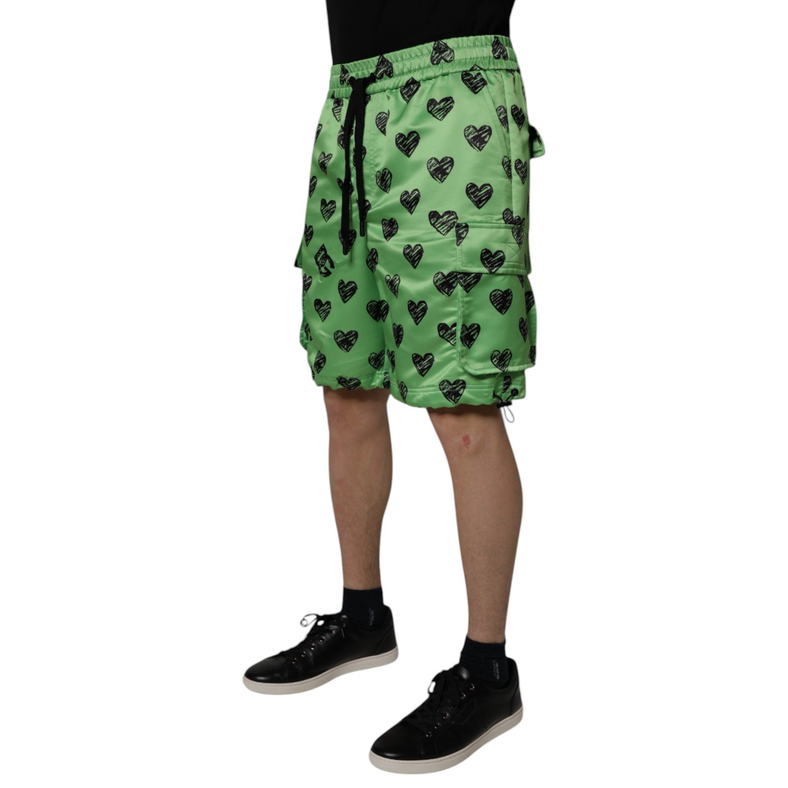 Dolce & Gabbana Grüne Herz Print Cargo Männer Bermuda Shorts