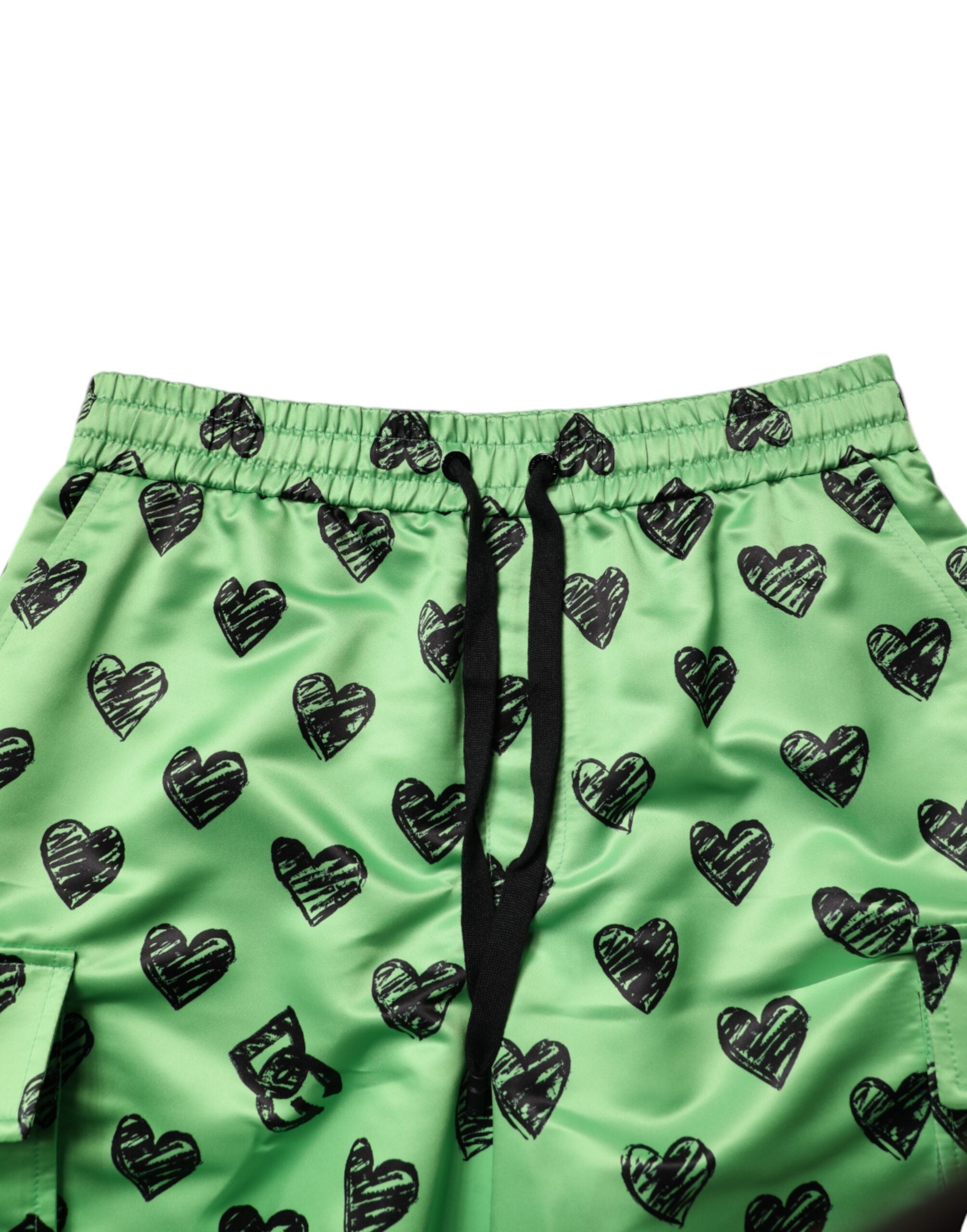 Dolce & Gabbana Grüne Herz Print Cargo Männer Bermuda Shorts