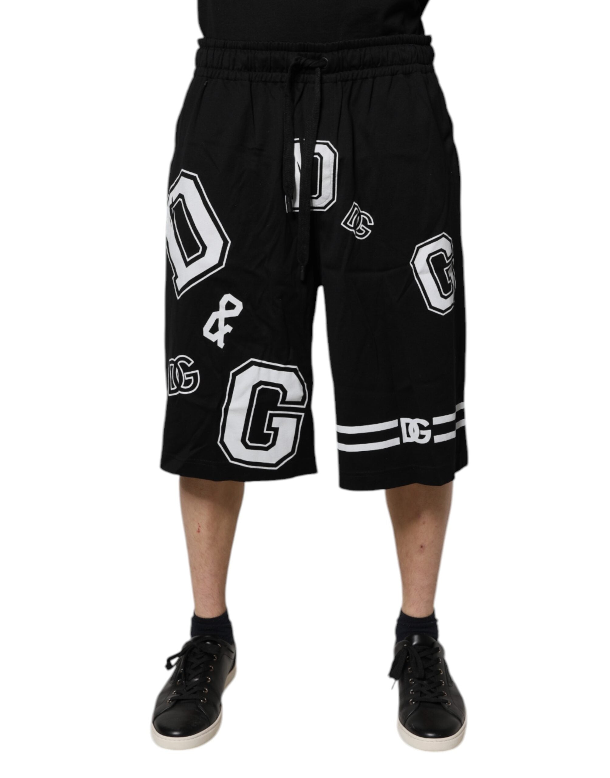 Dolce & Gabbana Schwarze Logo-Baumwoll-Bermudas Sweatshorts Shorts