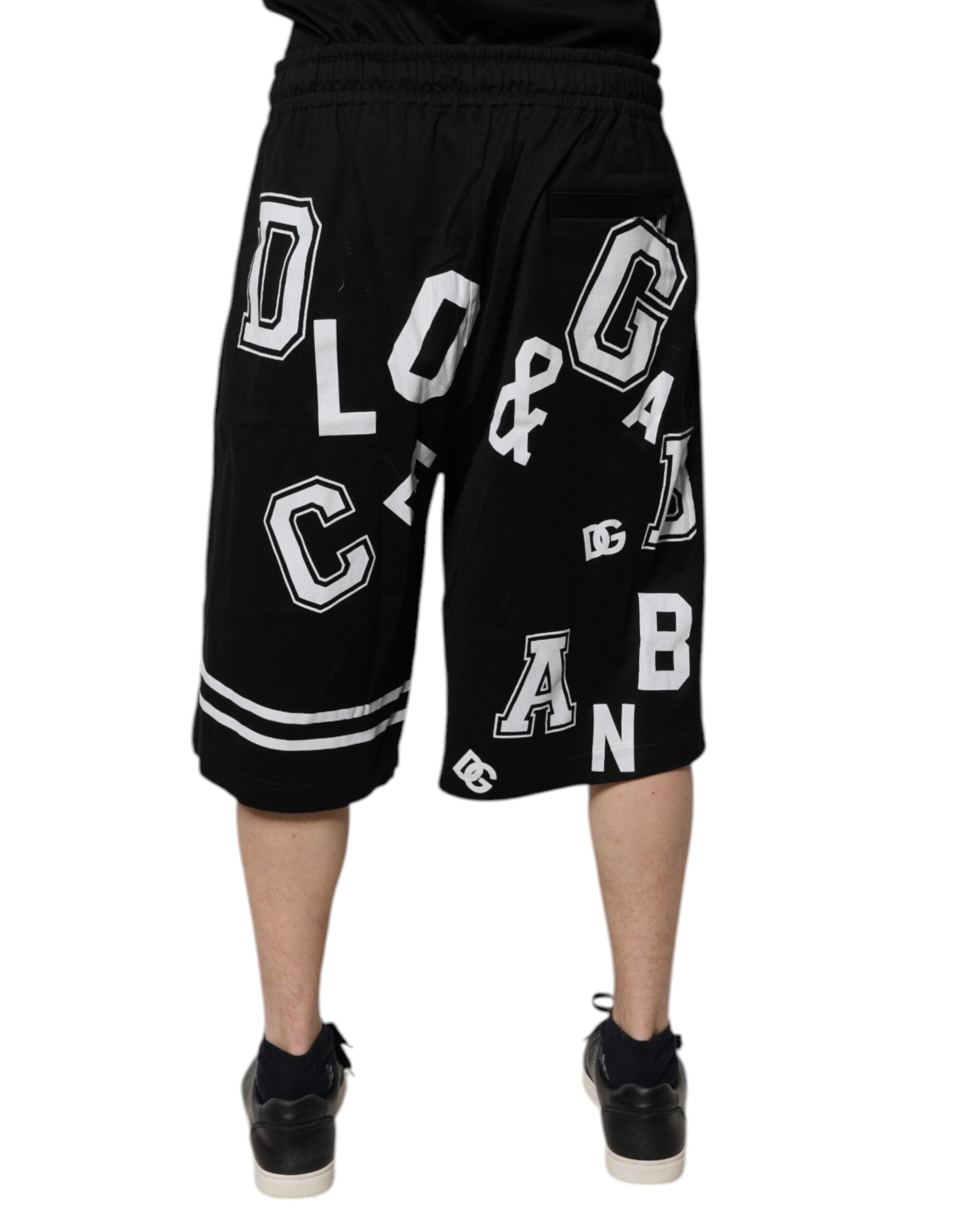 Dolce & Gabbana Schwarze Logo-Baumwoll-Bermudas Sweatshorts Shorts