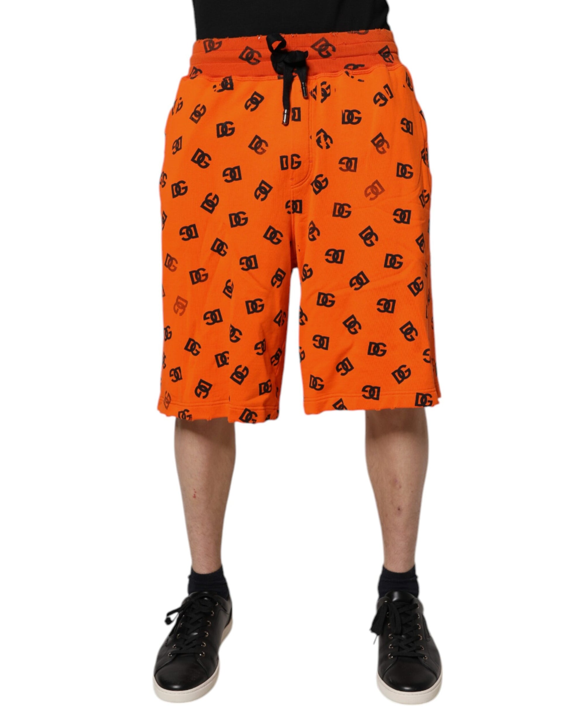 Dolce & Gabbana Orangefarbene Logo-Monogramm-Baumwoll-Bermudashorts