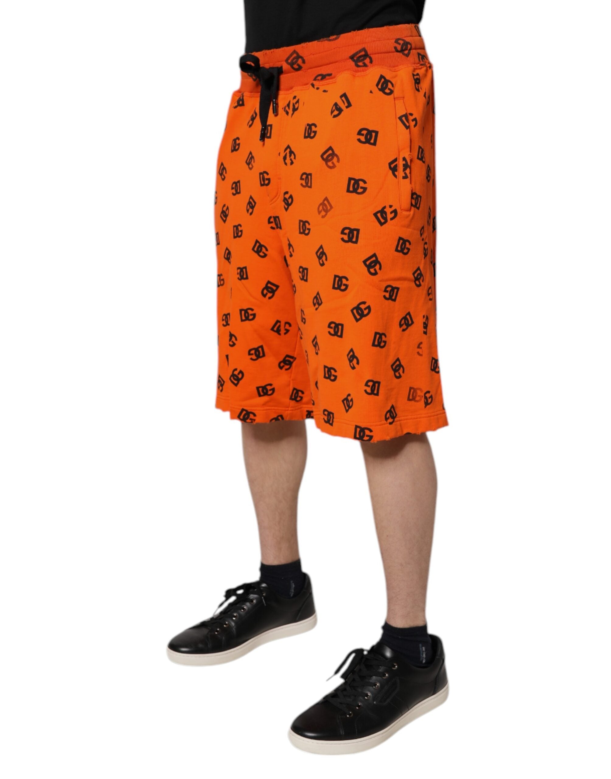Dolce & Gabbana Orangefarbene Logo-Monogramm-Baumwoll-Bermudashorts