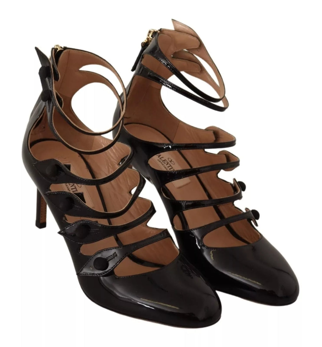 Valentino Schwarz Multi Strap Leder Mid Heels Pumps Schuhe