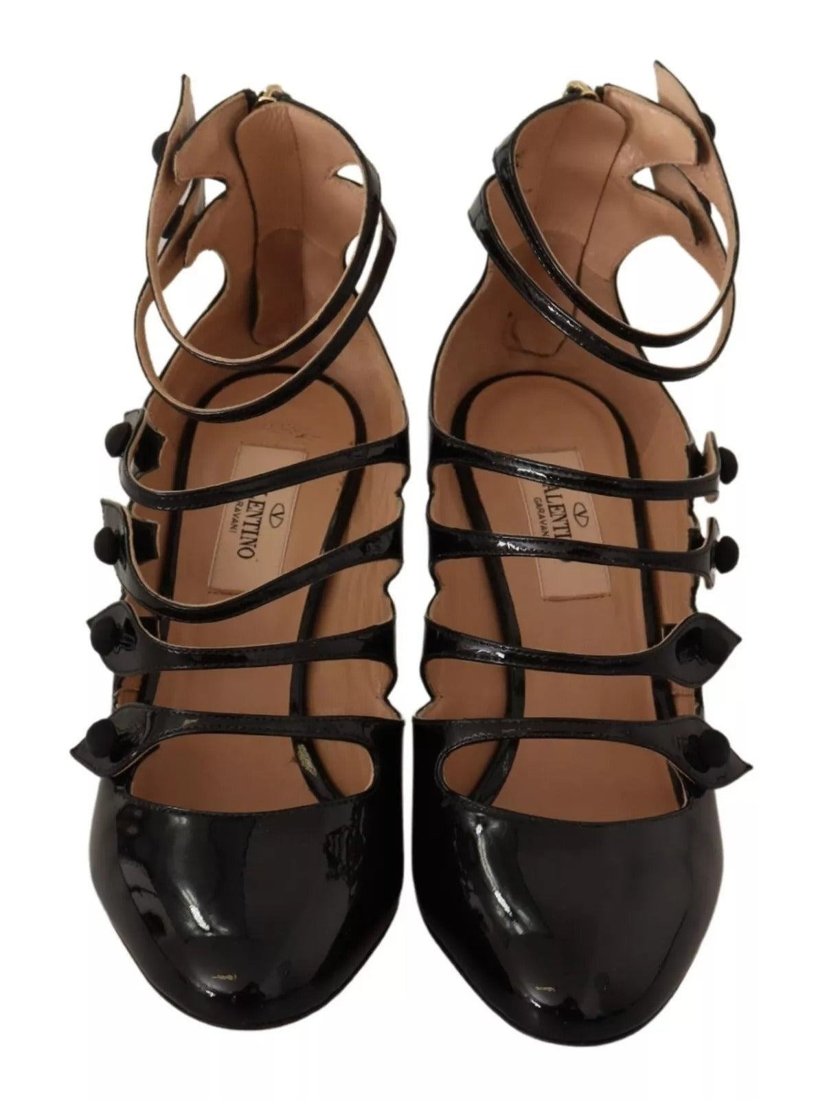 Valentino Schwarz Multi Strap Leder Mid Heels Pumps Schuhe