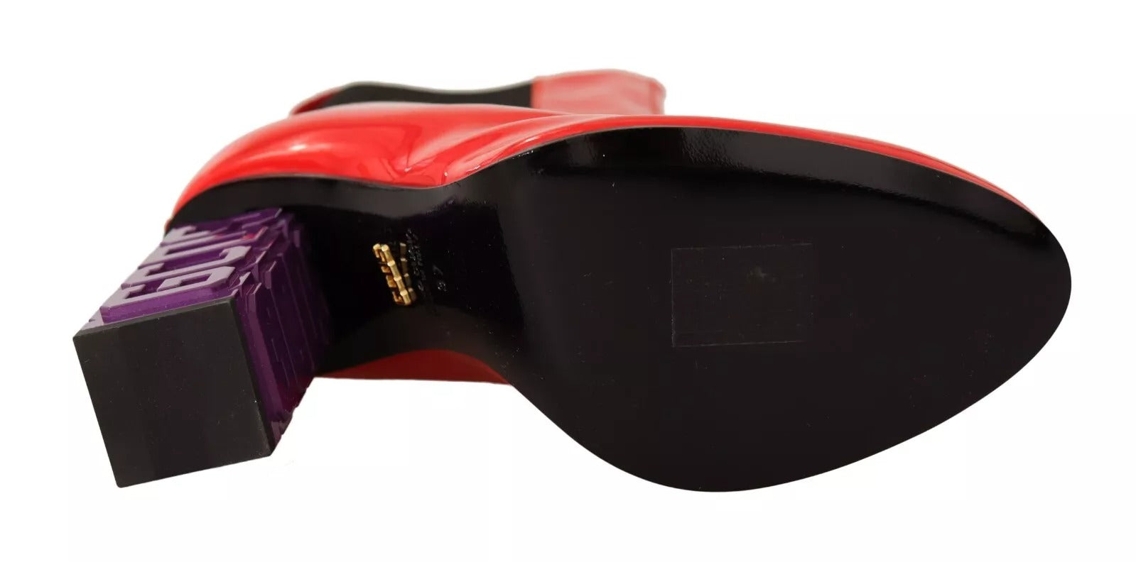 GCDS Rotes Leder Schwarzer Stoff Logo Absatz Stiefelette Schuhe