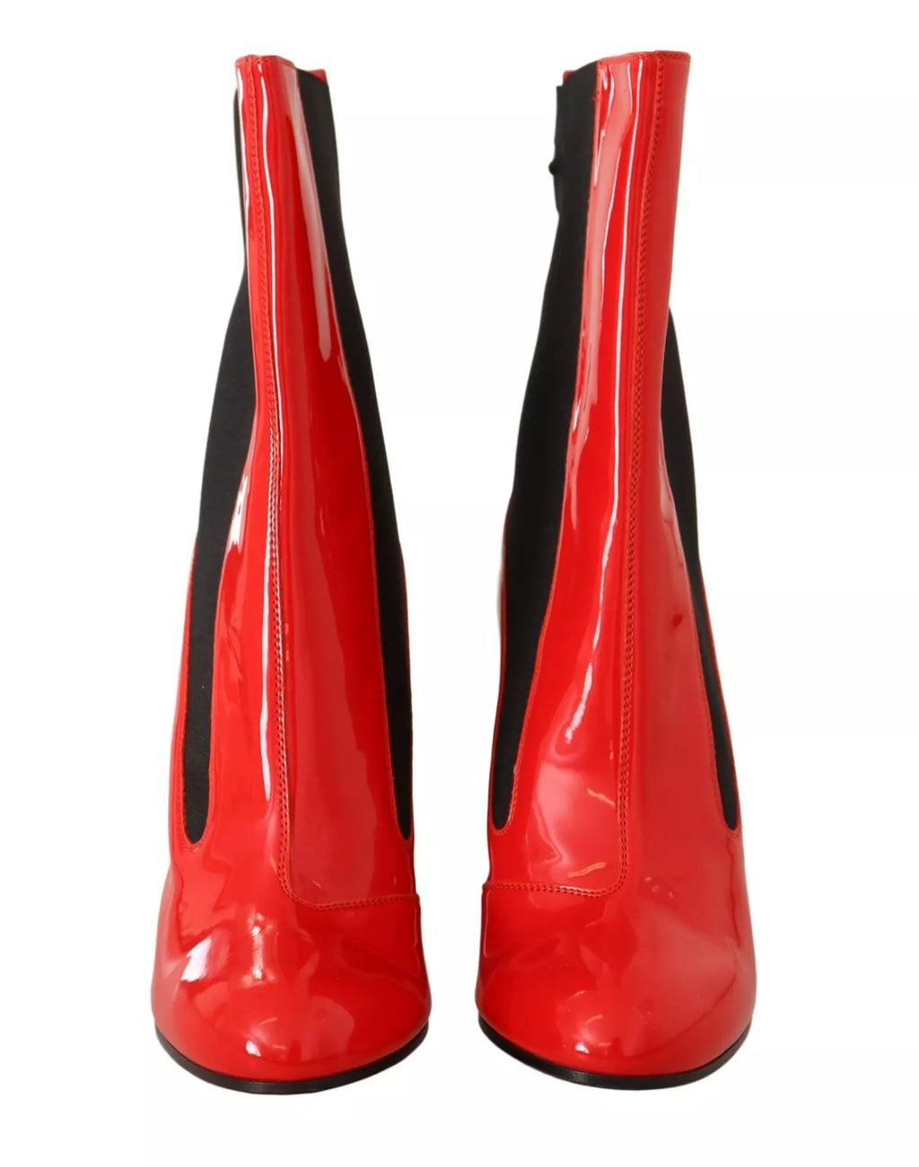 GCDS Rotes Leder Schwarzer Stoff Logo Absatz Stiefelette Schuhe