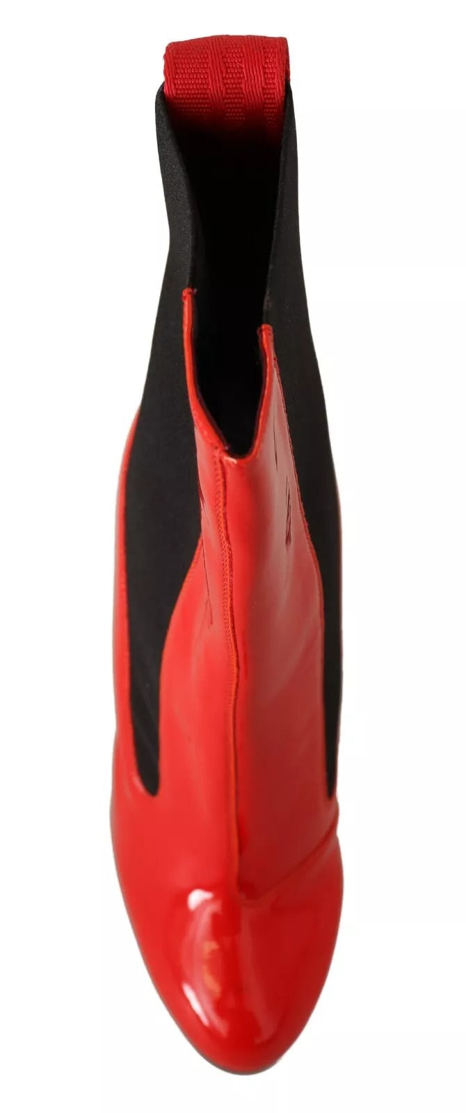 GCDS Rotes Leder Schwarzer Stoff Logo Absatz Stiefelette Schuhe