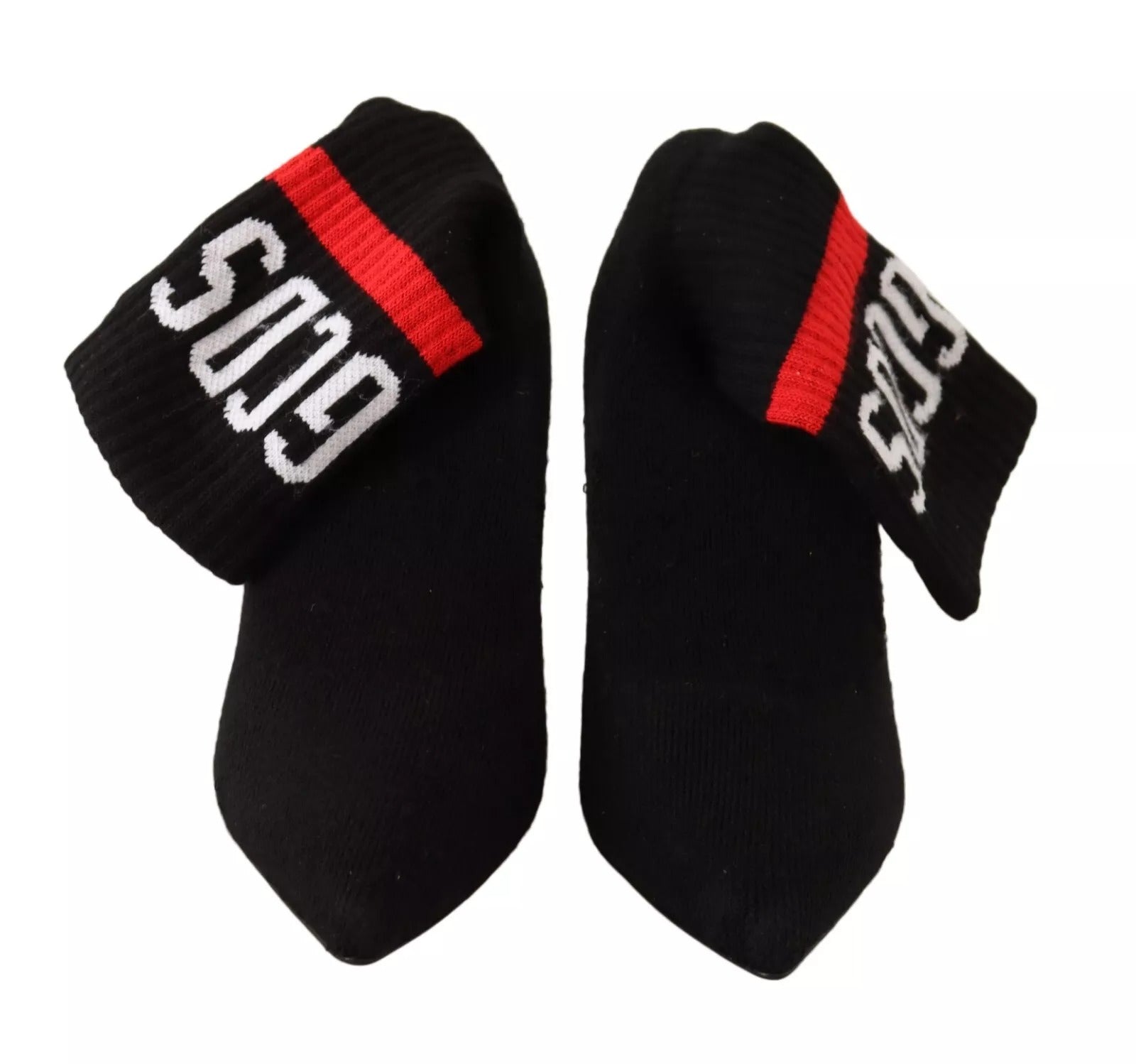 GCDS Schwarzes Wildleder Logo Socken Block Heel Stiefeletten Schuhe