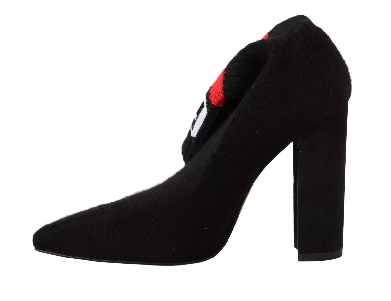 GCDS Schwarzes Wildleder Logo Socken Block Heel Stiefeletten Schuhe