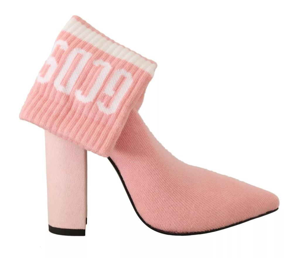 GCDS Rosa Wildleder Logo Socken Block Heel Stiefelette Schuhe