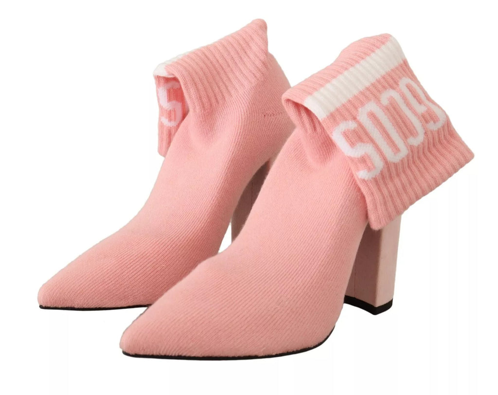 GCDS Rosa Wildleder Logo Socken Block Heel Stiefelette Schuhe