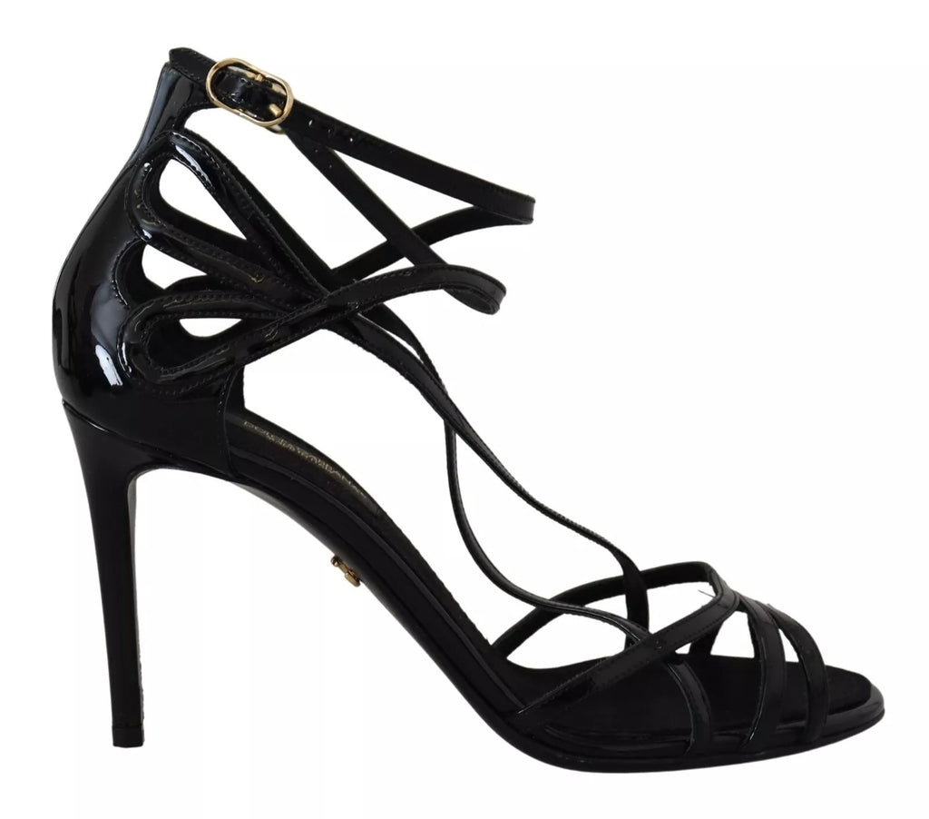 Dolce & Gabbana Schwarz Leder Stiletto Heels Sandalen Schuhe