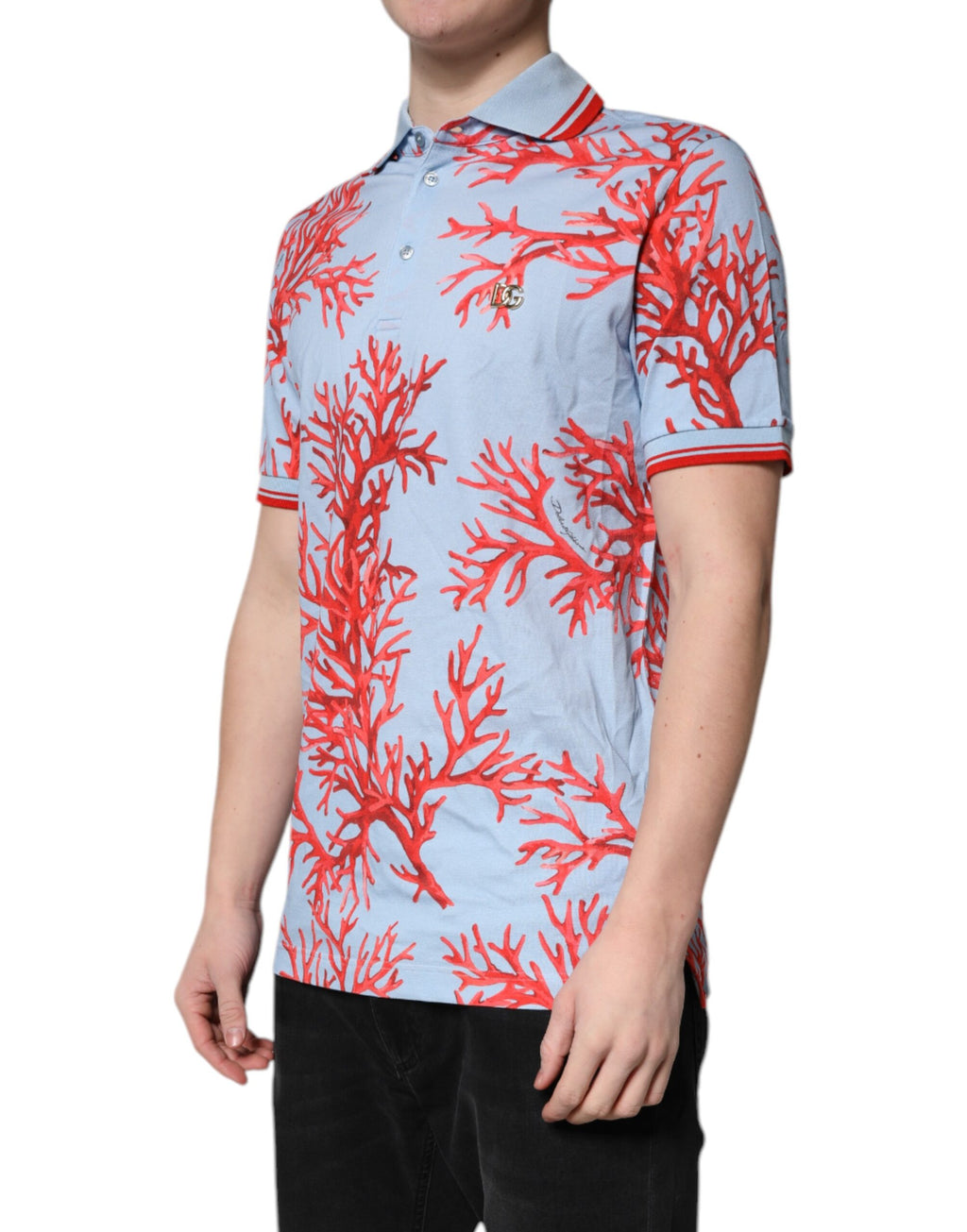 Dolce & Gabbana Hellblaues Korallen-Baumwoll-Poloshirt T-shirt