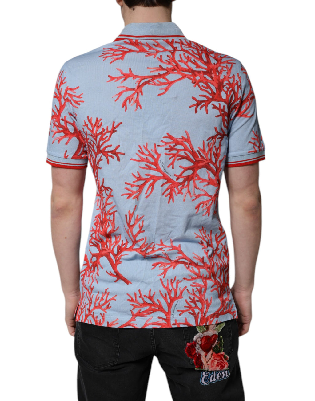 Dolce & Gabbana Hellblaues Korallen-Baumwoll-Poloshirt T-shirt