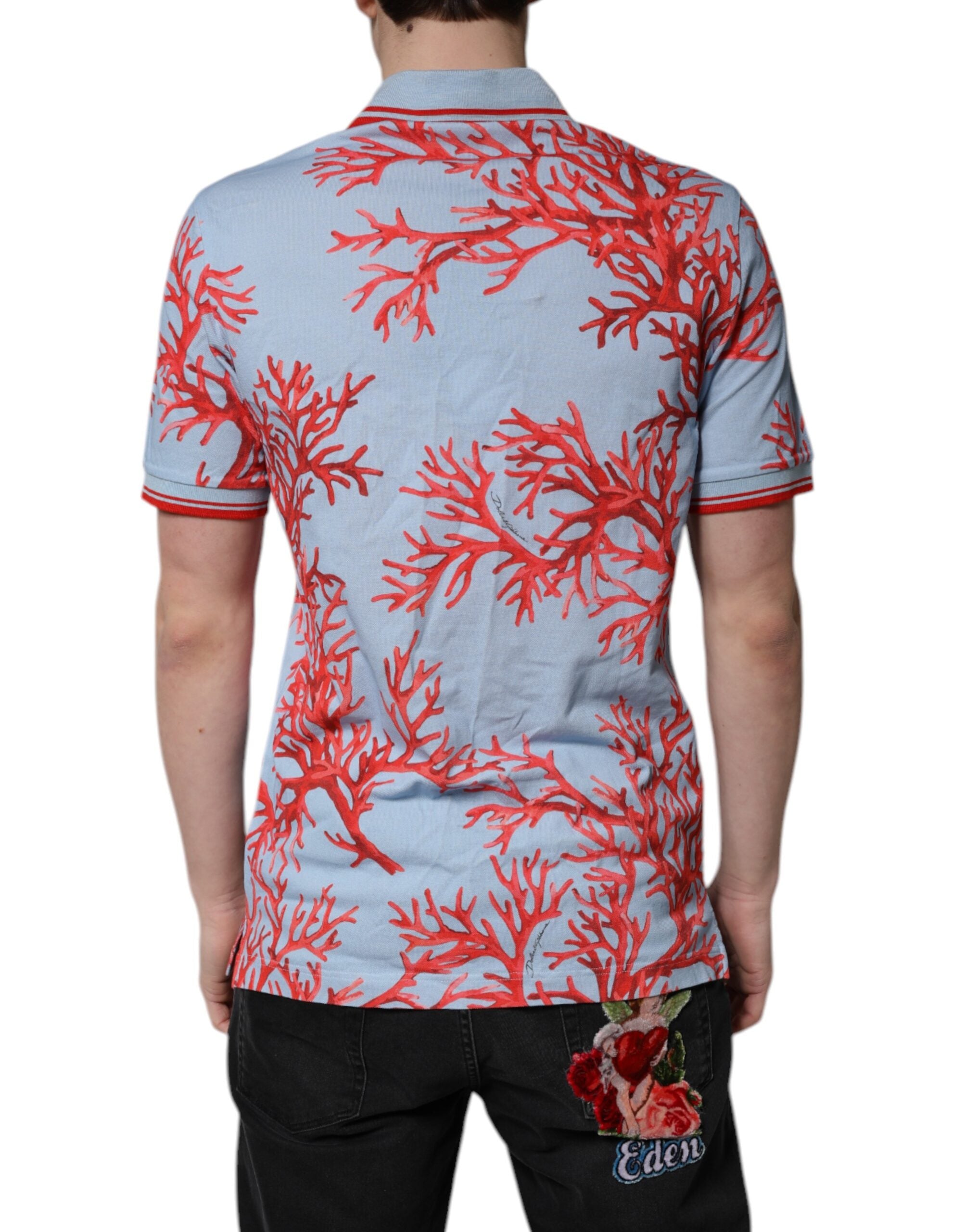 Dolce & Gabbana Hellblaues Korallen-Baumwoll-Poloshirt T-shirt