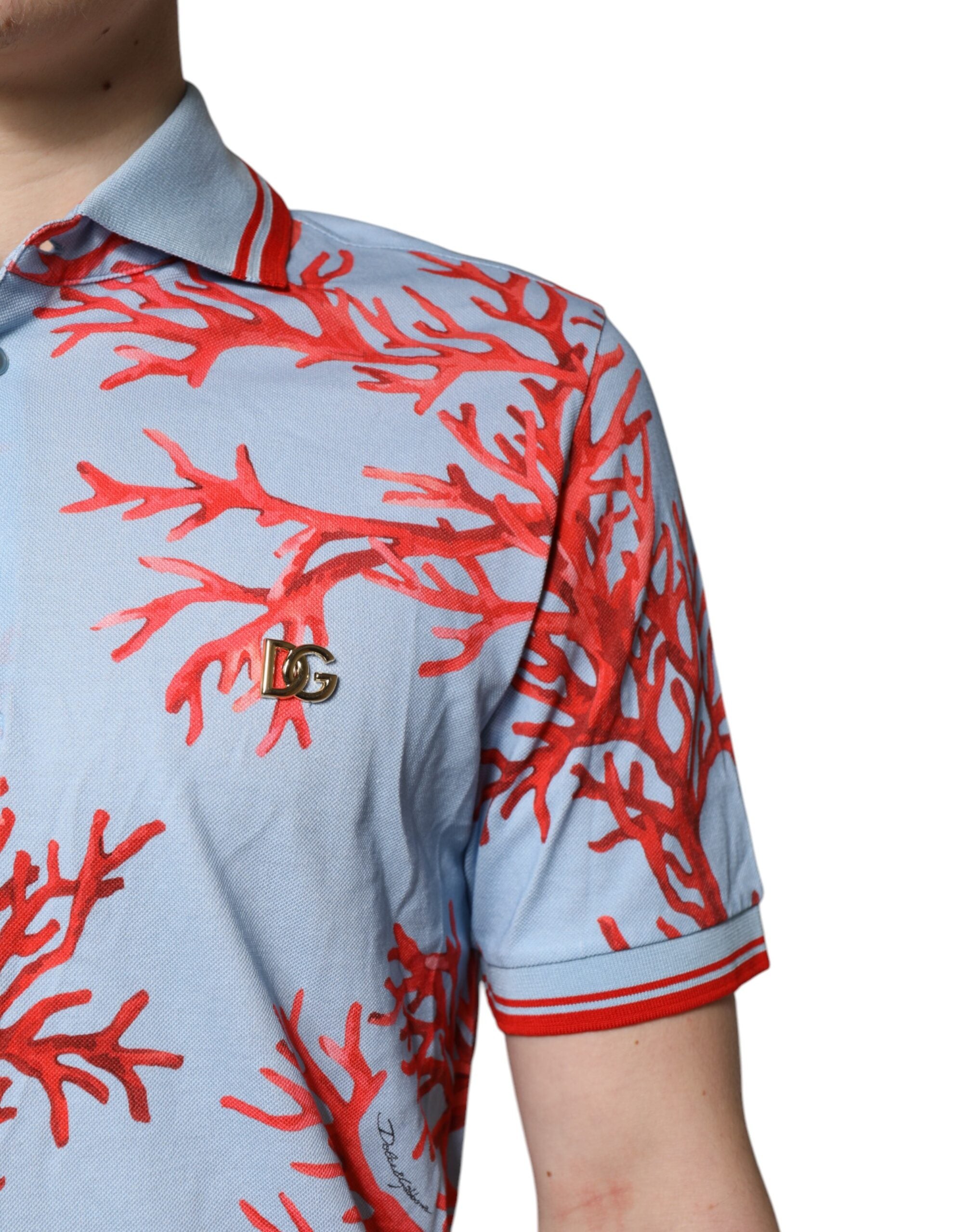 Dolce & Gabbana Hellblaues Korallen-Baumwoll-Poloshirt T-shirt