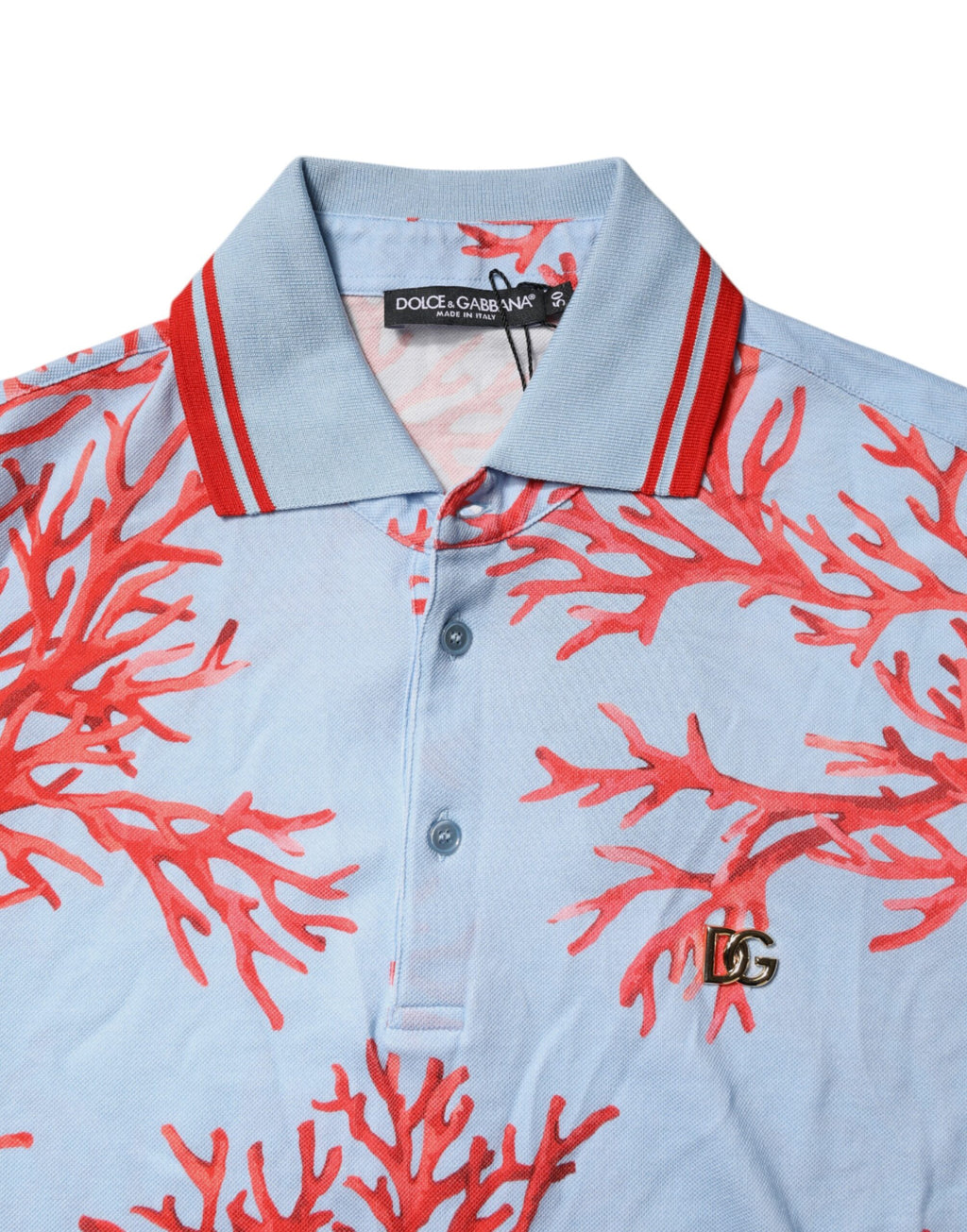 Dolce & Gabbana Hellblaues Korallen-Baumwoll-Poloshirt T-shirt