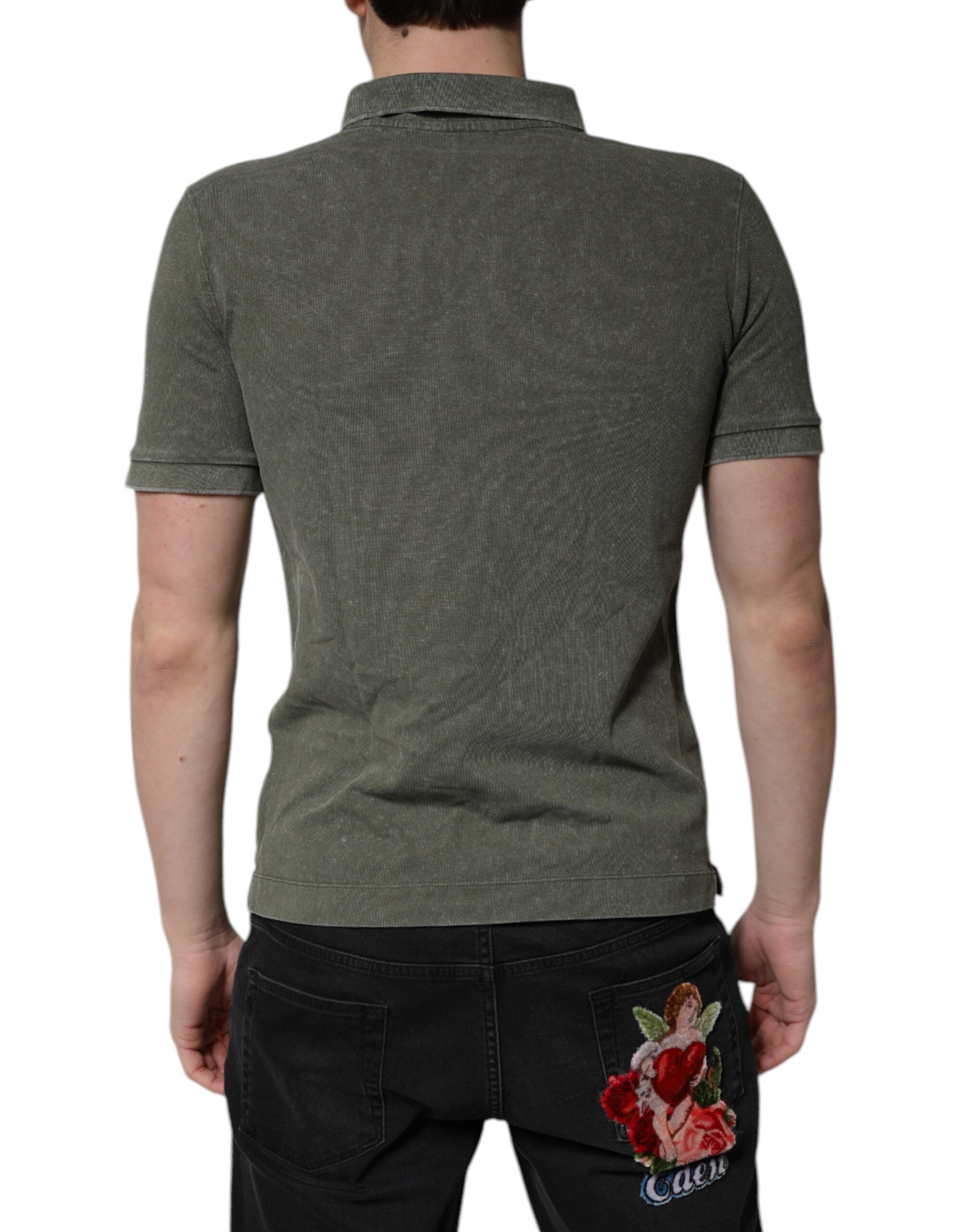 Dolce & Gabbana Armeegrünes Logo-Plakette Baumwoll-Poloshirt T-shirt