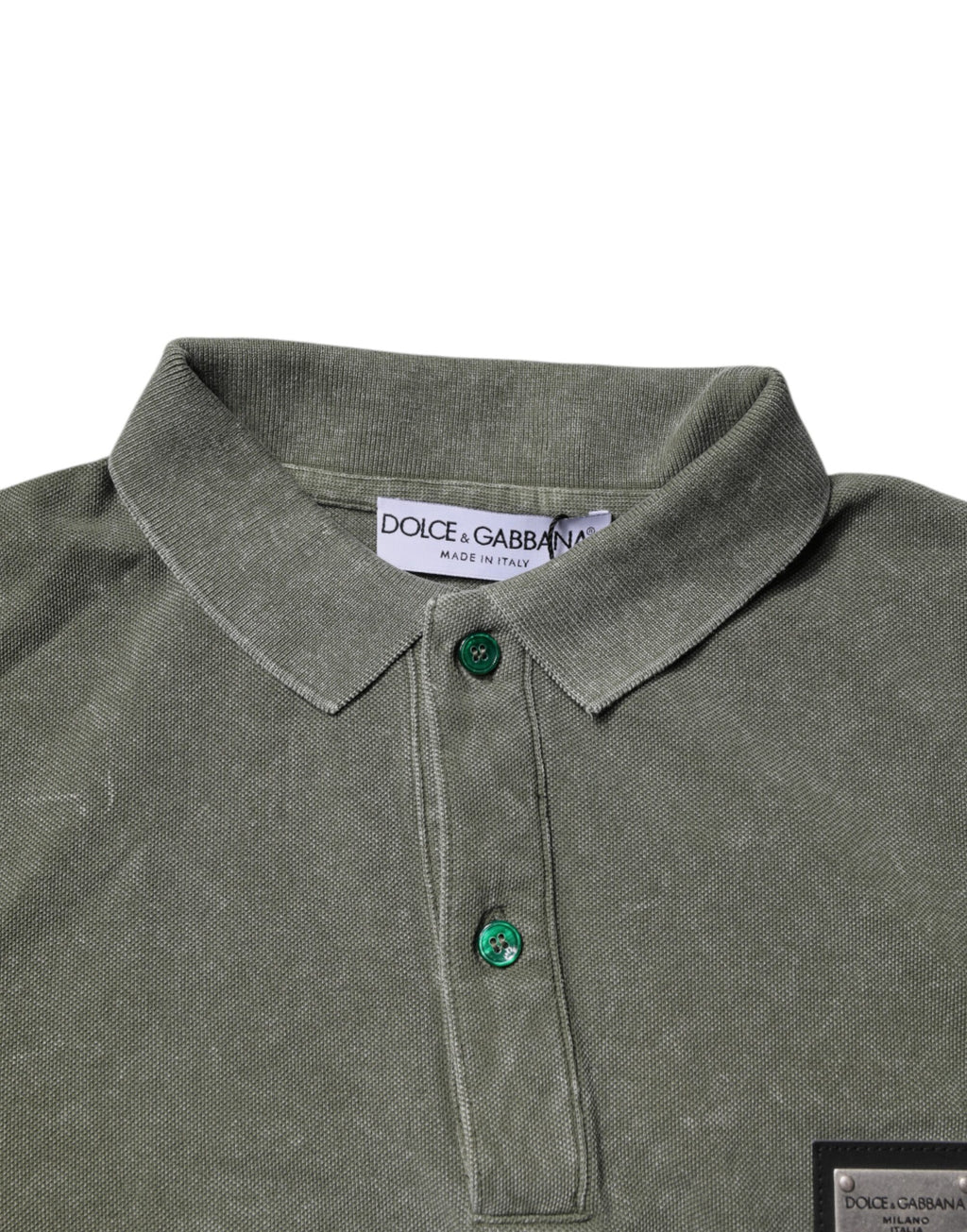 Dolce & Gabbana Armeegrünes Logo-Plakette Baumwoll-Poloshirt T-shirt