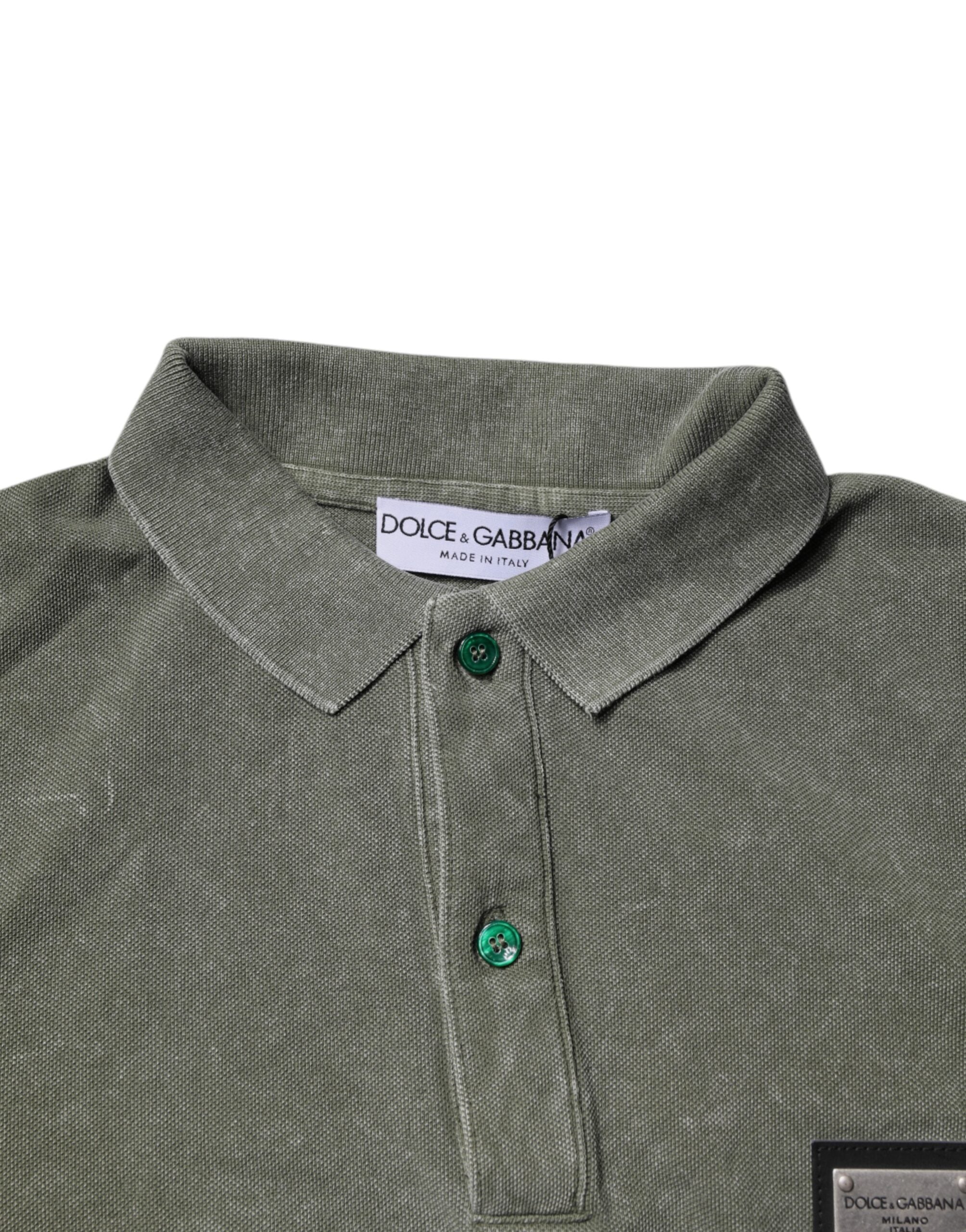 Dolce & Gabbana Armeegrünes Logo-Plakette Baumwoll-Poloshirt T-shirt
