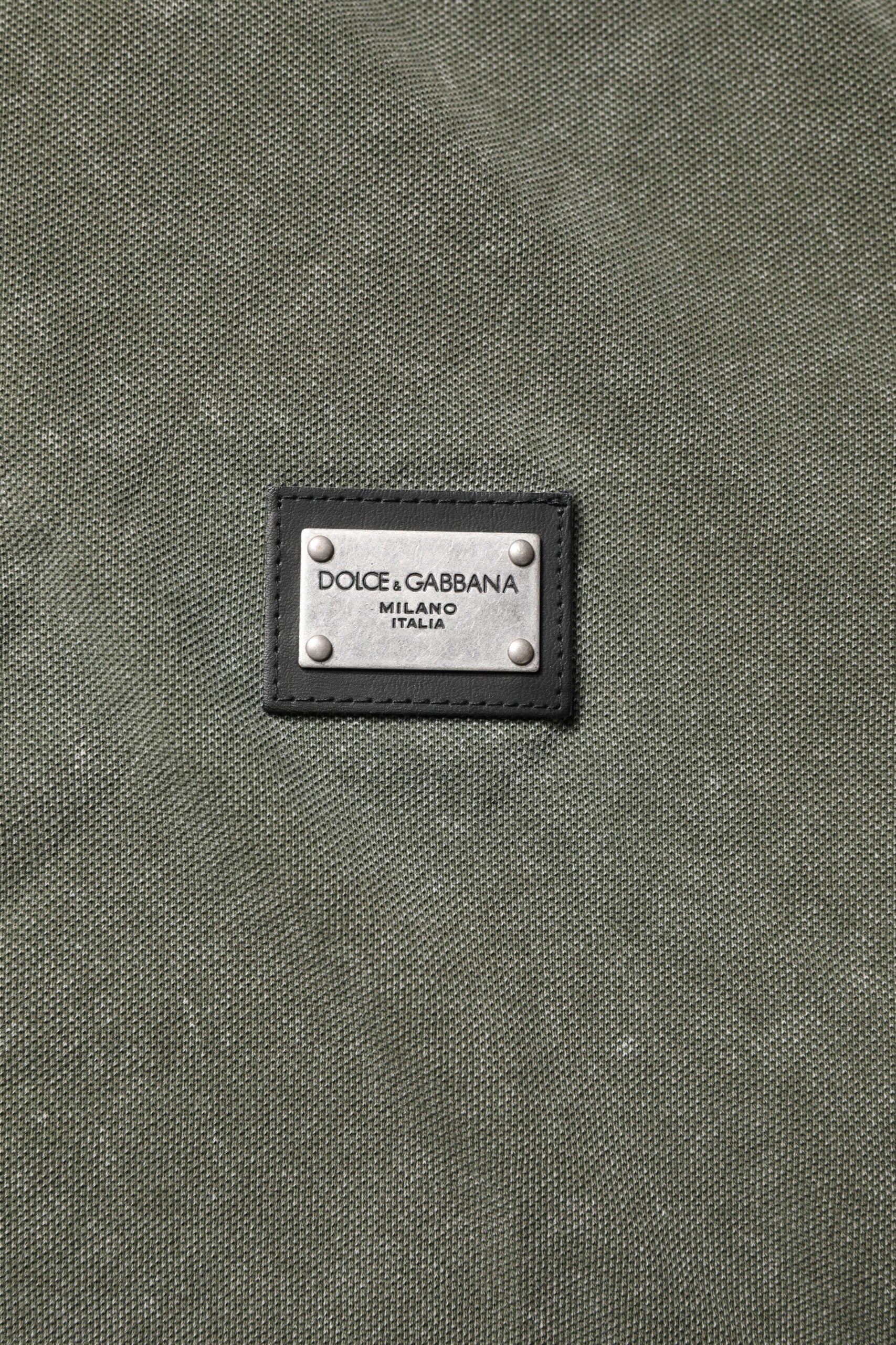 Dolce & Gabbana Armeegrünes Logo-Plakette Baumwoll-Poloshirt T-shirt