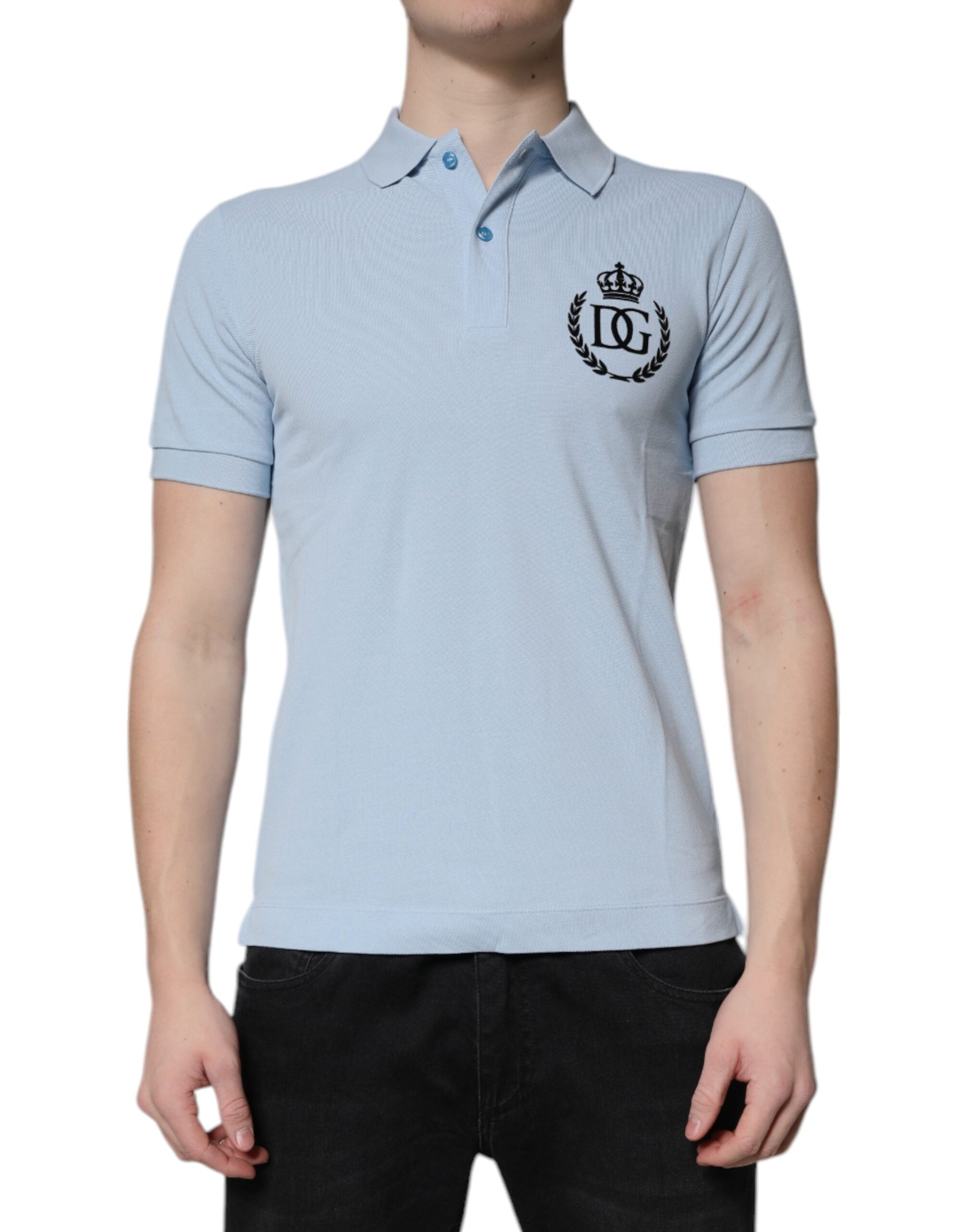 Dolce & Gabbana Himmelblaues Baumwollkronen-Polo-T-Shirt mit Kragen
